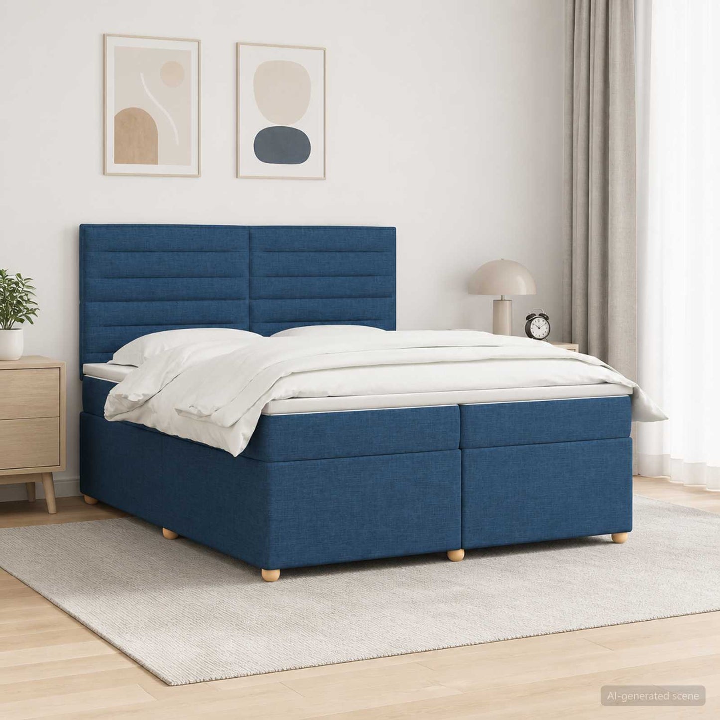 vidaXL Κρεβάτι box spring με στρώμα Μπλε 200 x 200 cm Ύφασμα