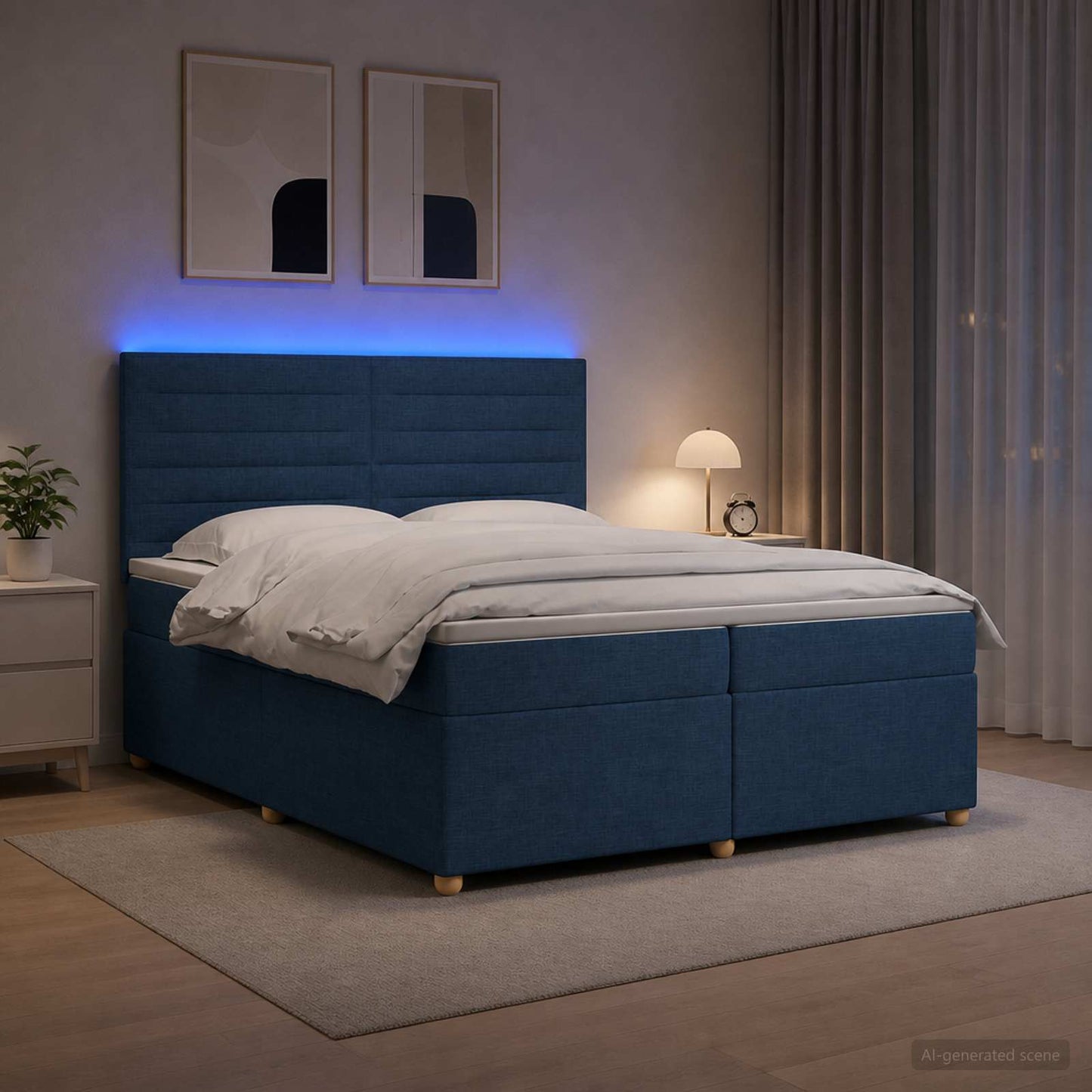 vidaXL Κρεβάτι box spring με στρώμα Μπλε 200 x 200 cm Ύφασμα