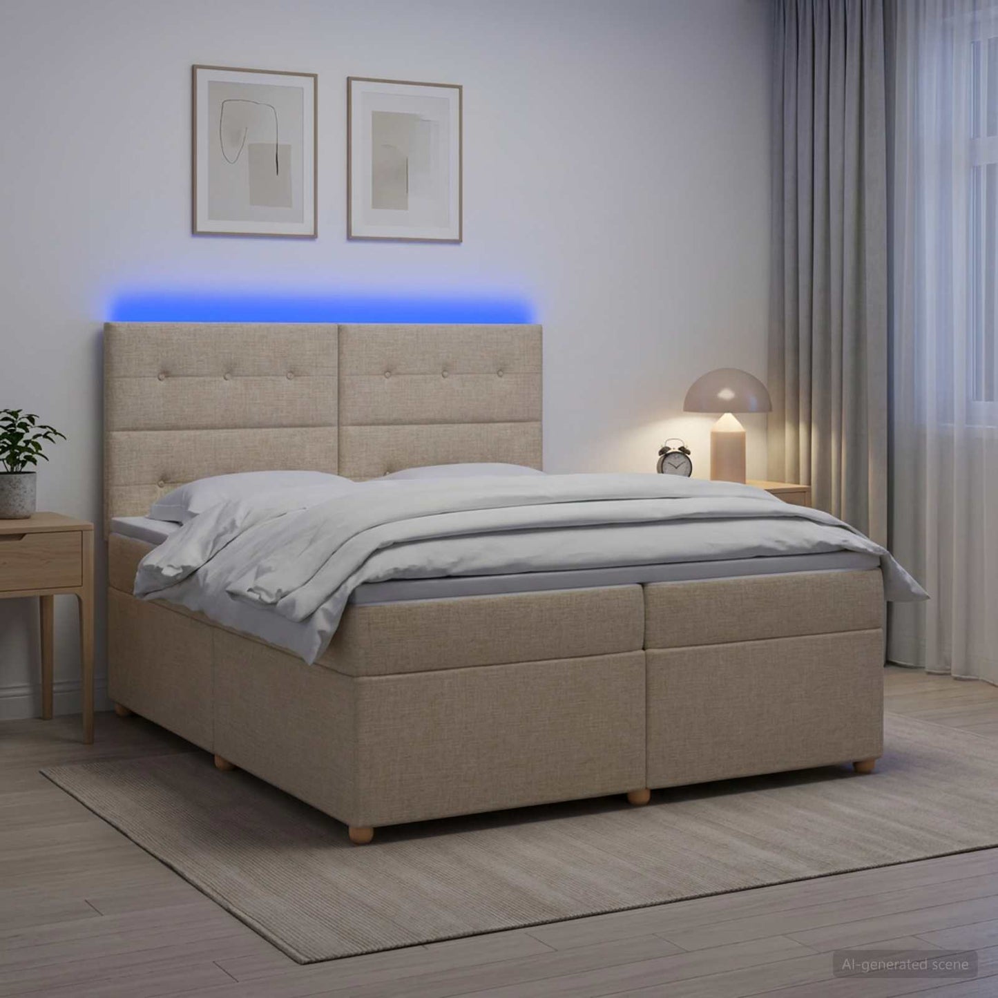 vidaXL Κρεβάτι box spring με στρώμα Κρεμ 200 x 200 cm Ύφασμα