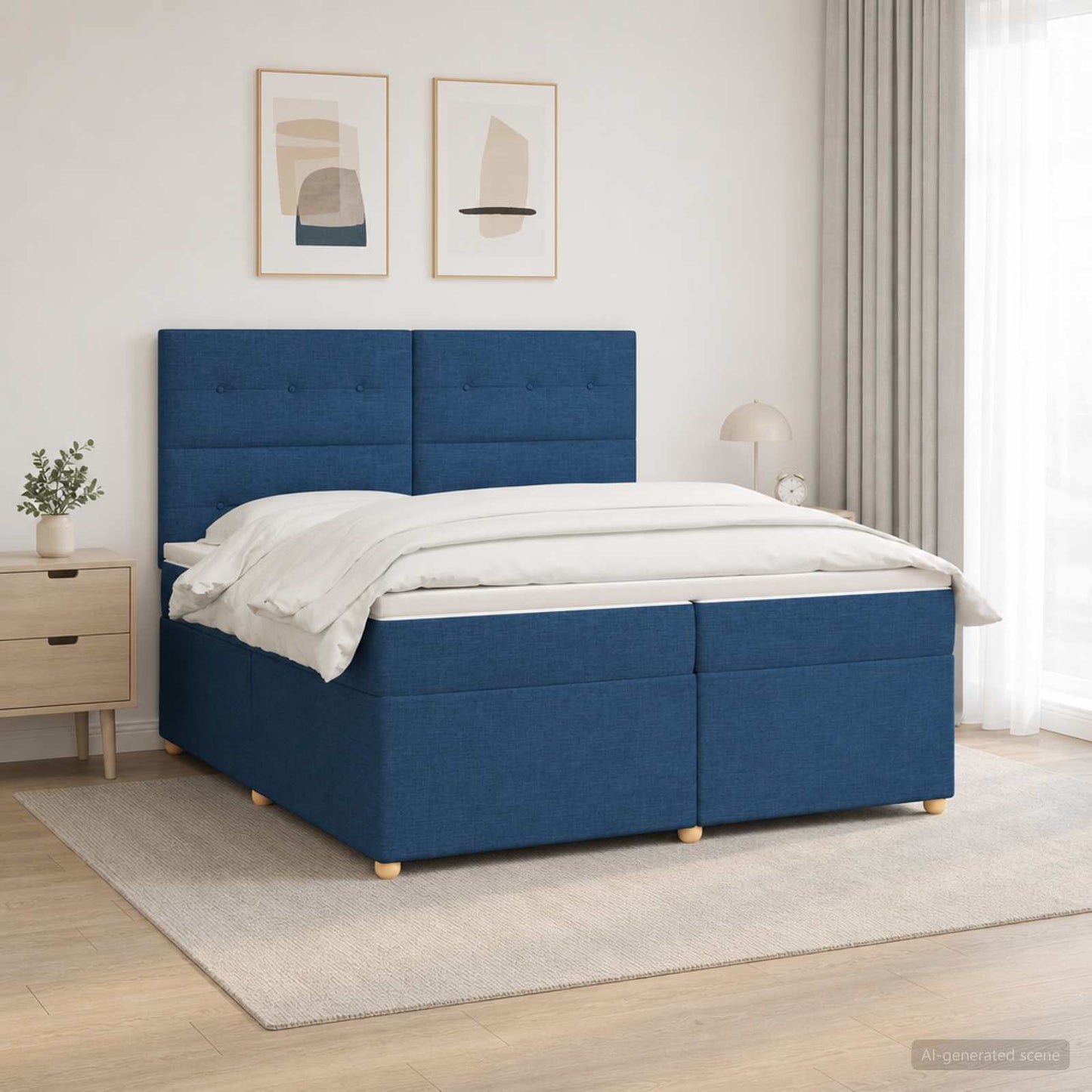 vidaXL Κρεβάτι box spring με στρώμα Μπλε 200 x 200 cm Ύφασμα