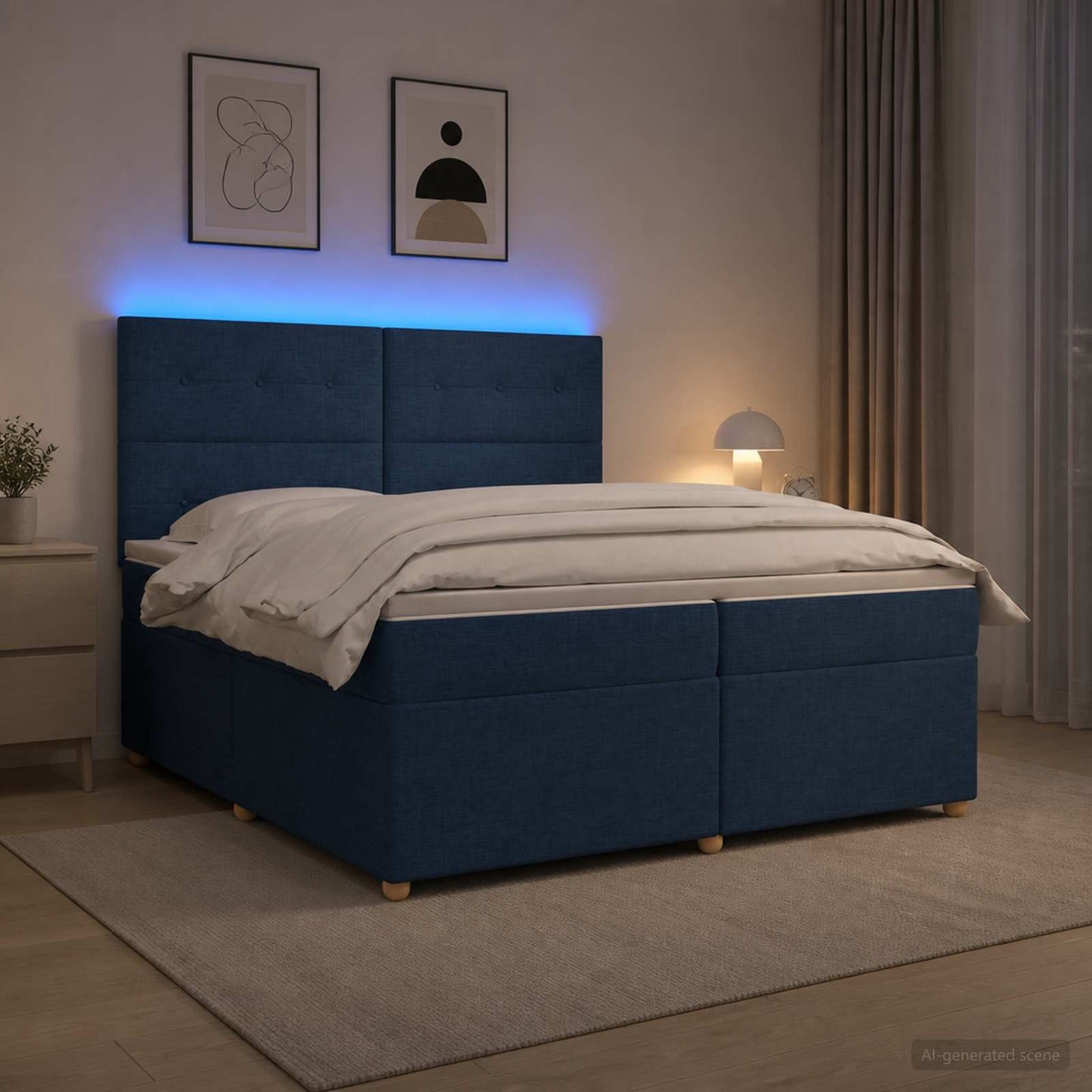 vidaXL Κρεβάτι box spring με στρώμα Μπλε 200 x 200 cm Ύφασμα