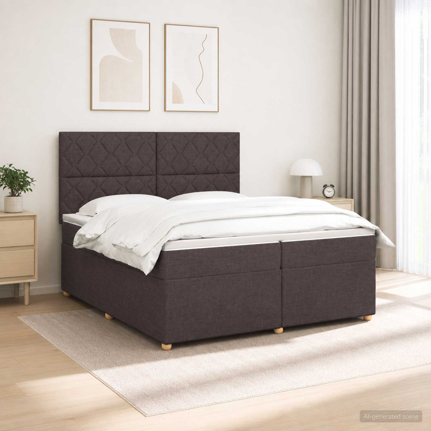 vidaXL Κρεβάτι box spring με στρώμα Σκούρο Καφέ 200 x 200 cm Ύφασμα