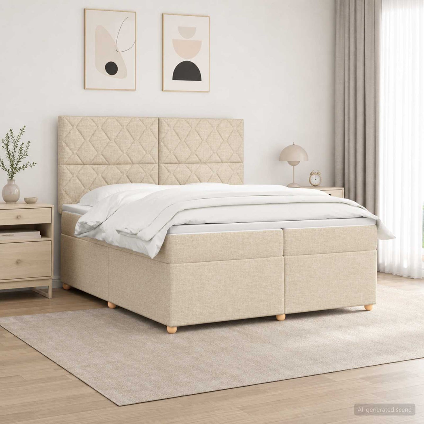 vidaXL Κρεβάτι box spring με στρώμα Κρεμ 200 x 200 cm Ύφασμα