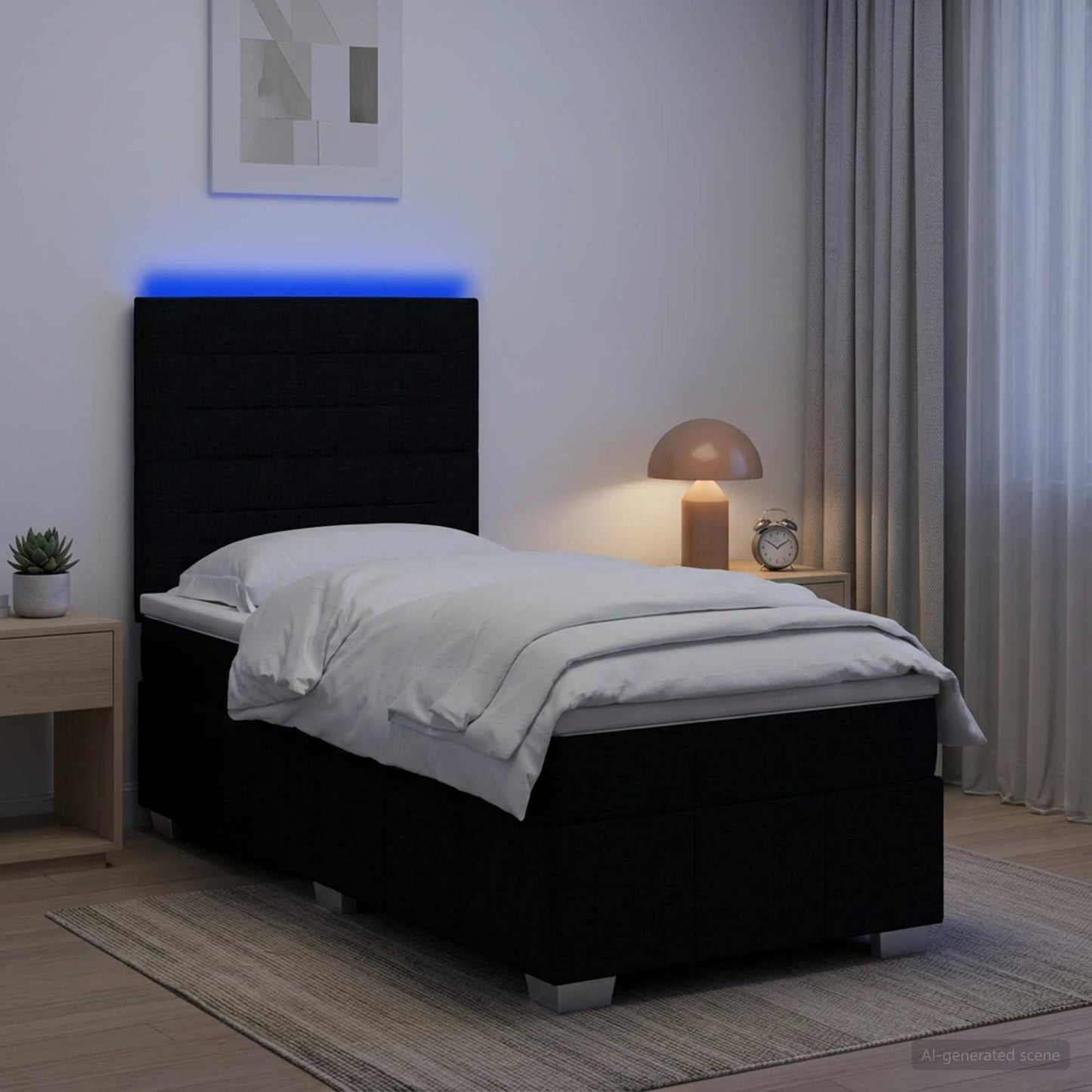 vidaXL Κρεβάτι με κουτί ελατηρίου LED και στρώμα Μαύρο 80 x 200 cm