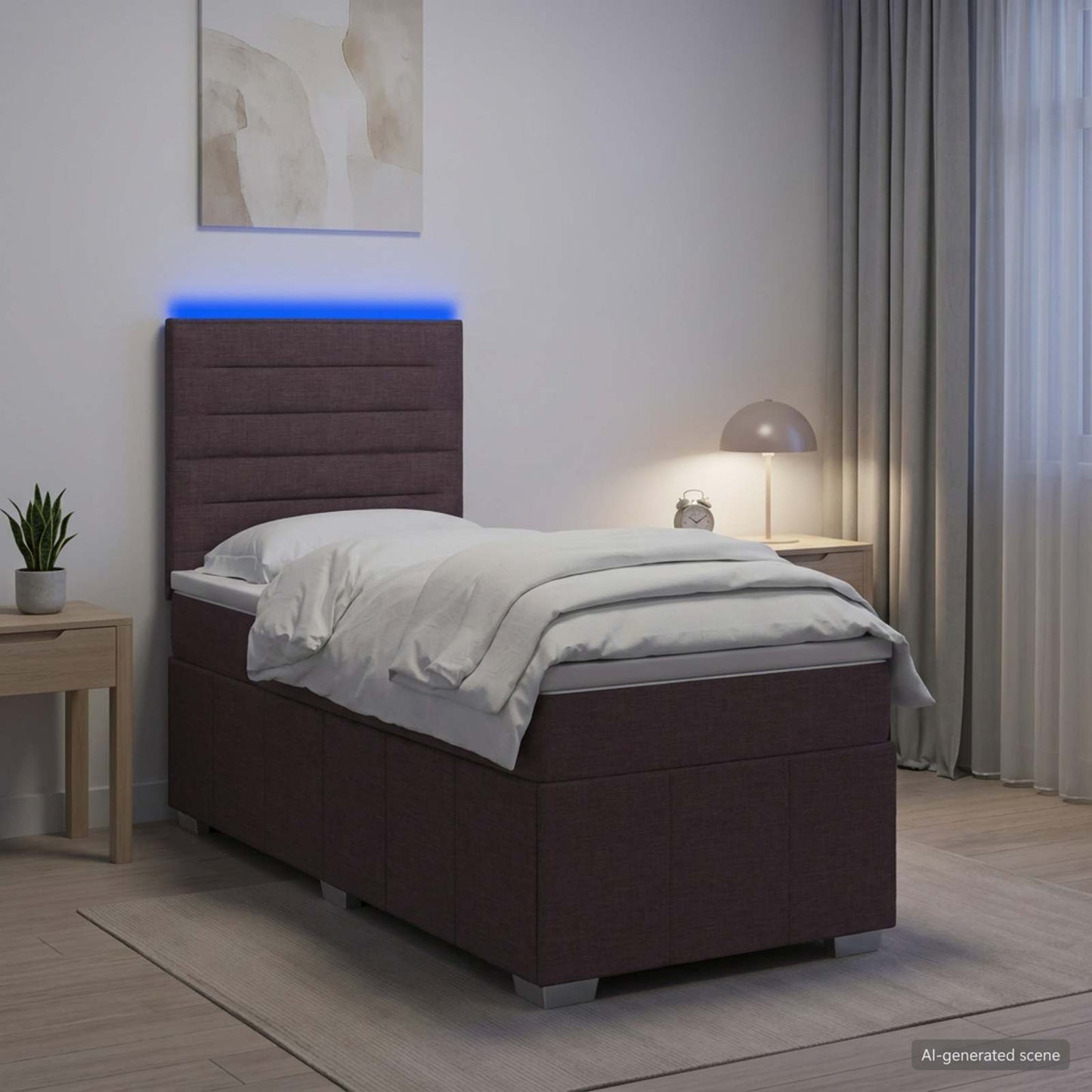 vidaXL Κρεβάτι με κουτί ελατηρίου LED και στρώμα Σκούρο Καφέ Ύφασμα