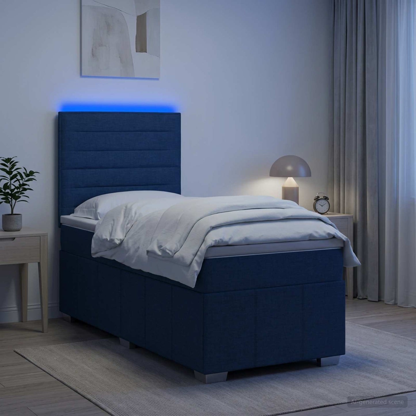 vidaXL Κρεβάτι με κουτί ελατηρίου LED και στρώμα Μπλε 90 x 200 cm
