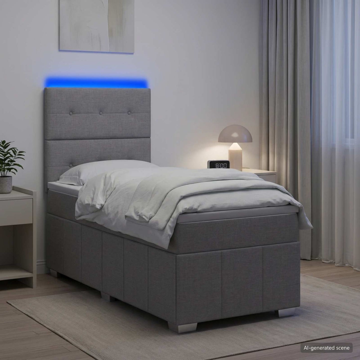 vidaXL Κρεβάτι με κουτί ελατηρίου LED και στρώμα Ανοιχτό γκρι Ύφασμα