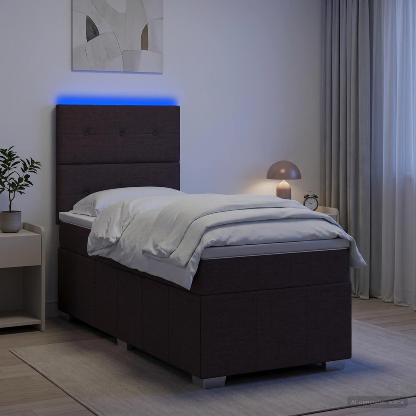 vidaXL Κρεβάτι με κουτί ελατηρίου LED και στρώμα Σκούρο Καφέ Ύφασμα