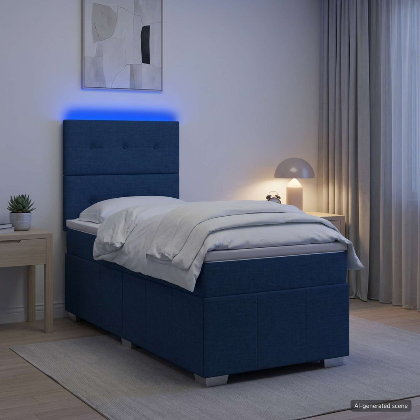 vidaXL Κρεβάτι με κουτί ελατηρίου LED και στρώμα Μπλε 90 x 200 cm