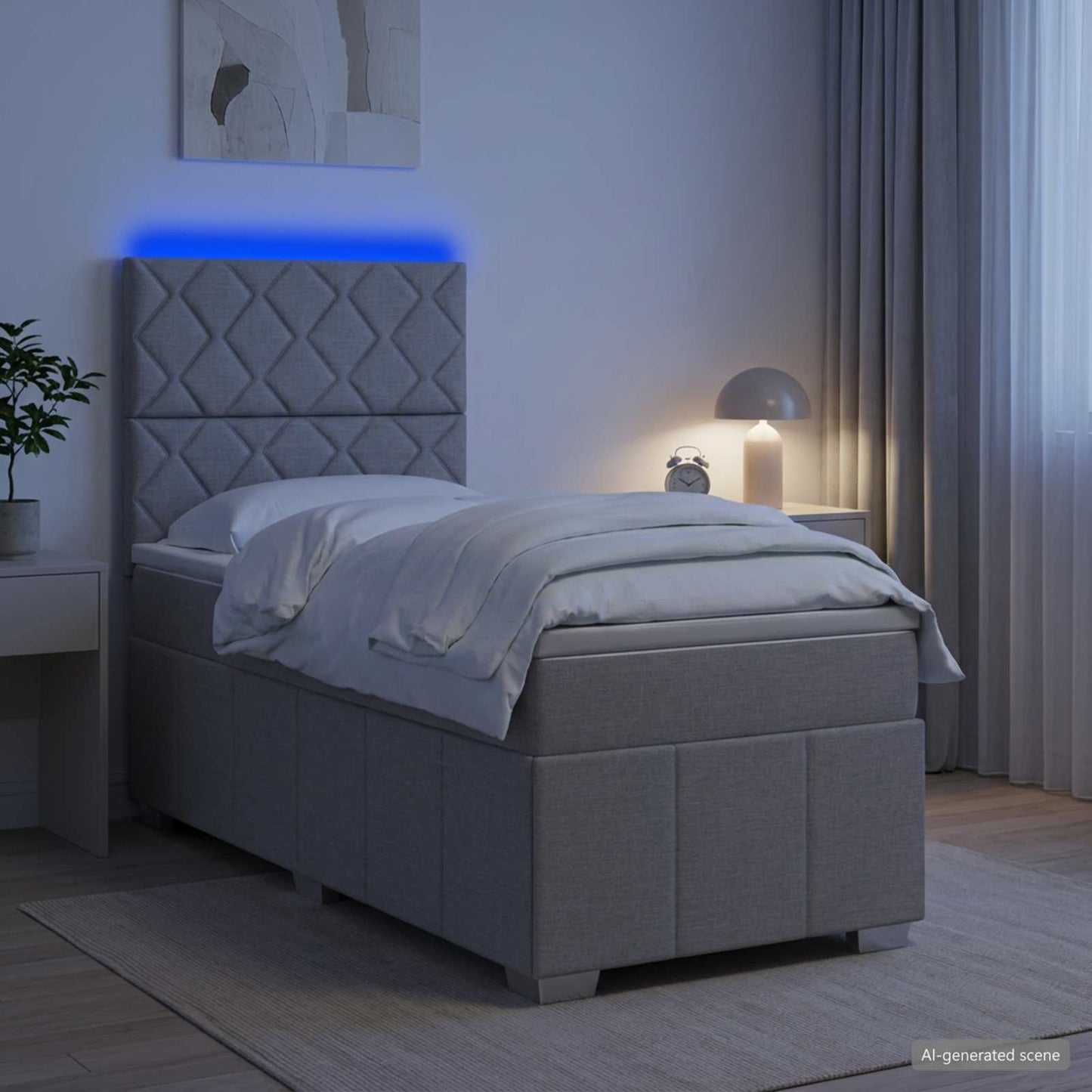 vidaXL Κρεβάτι με κουτί ελατηρίου LED και στρώμα Ανοιχτό γκρι Ύφασμα