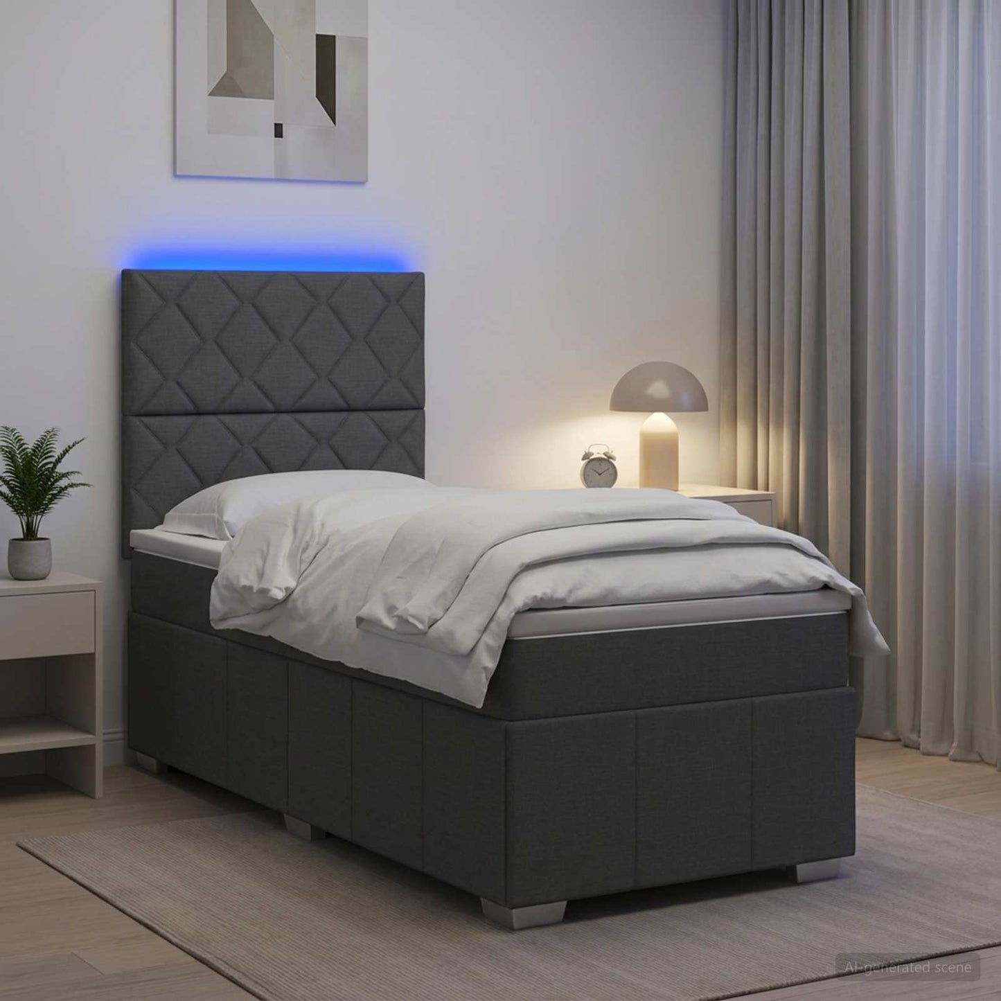 vidaXL Κρεβάτι με κουτί ελατηρίου LED και στρώμα Σκούρο Γκρι Ύφασμα