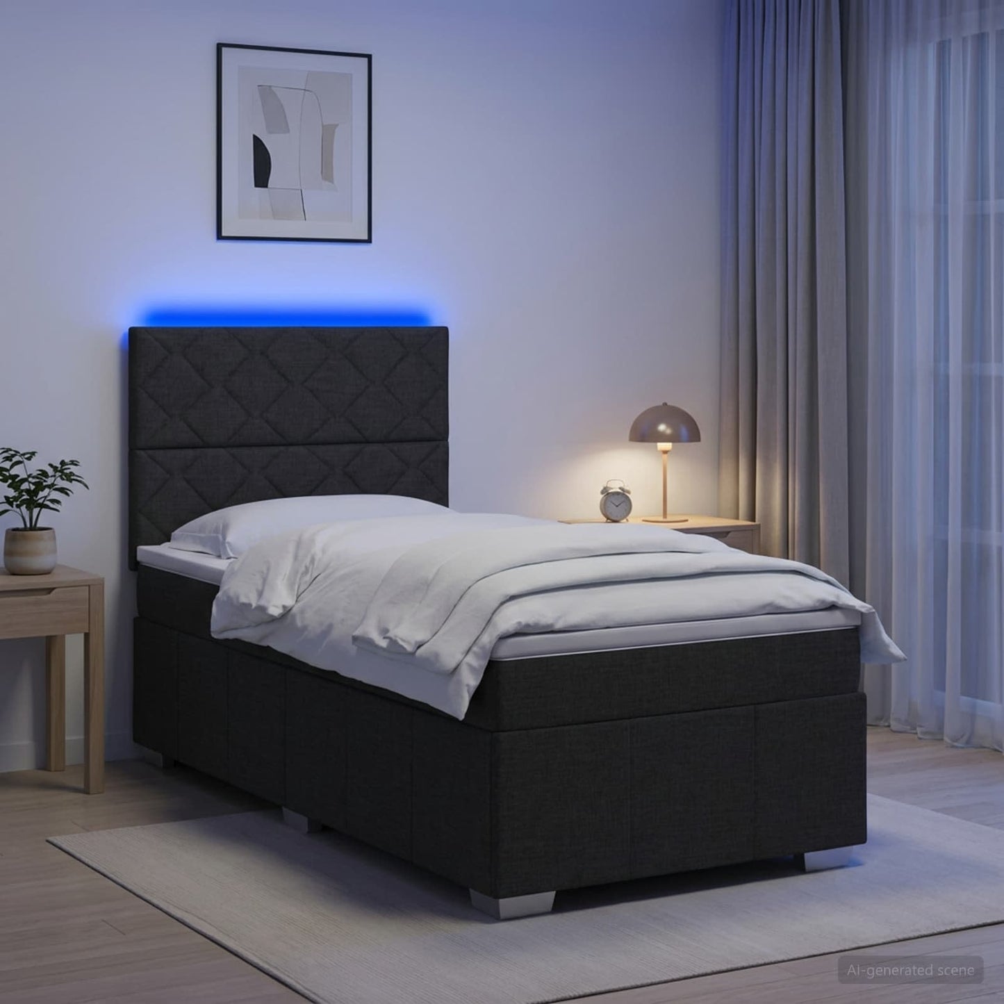 vidaXL Κρεβάτι με κουτί ελατηρίου LED και στρώμα Μαύρο 100 x 200 cm