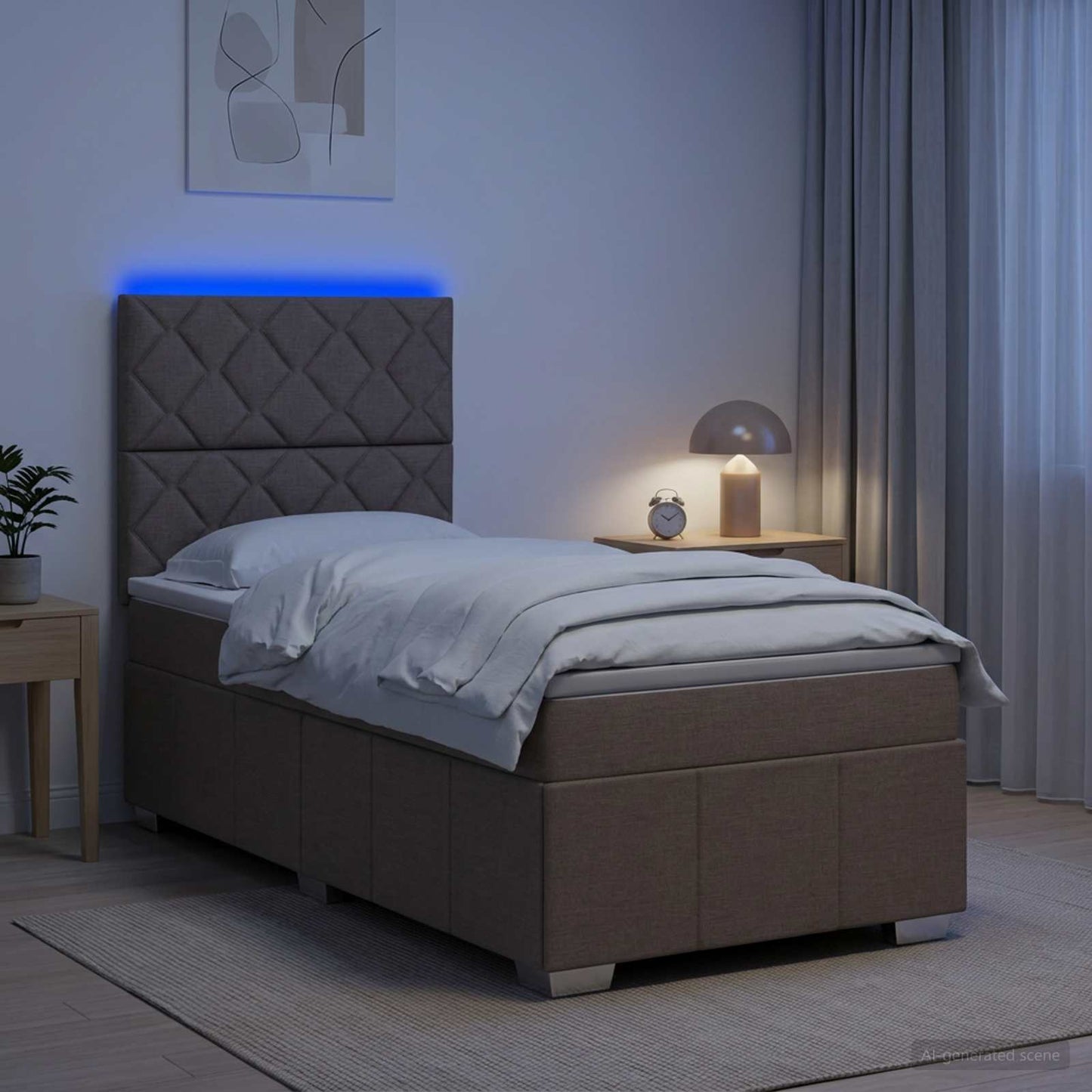 vidaXL Κρεβάτι με κουτί ελατηρίου LED και στρώμα Taupe 90 x 200 cm