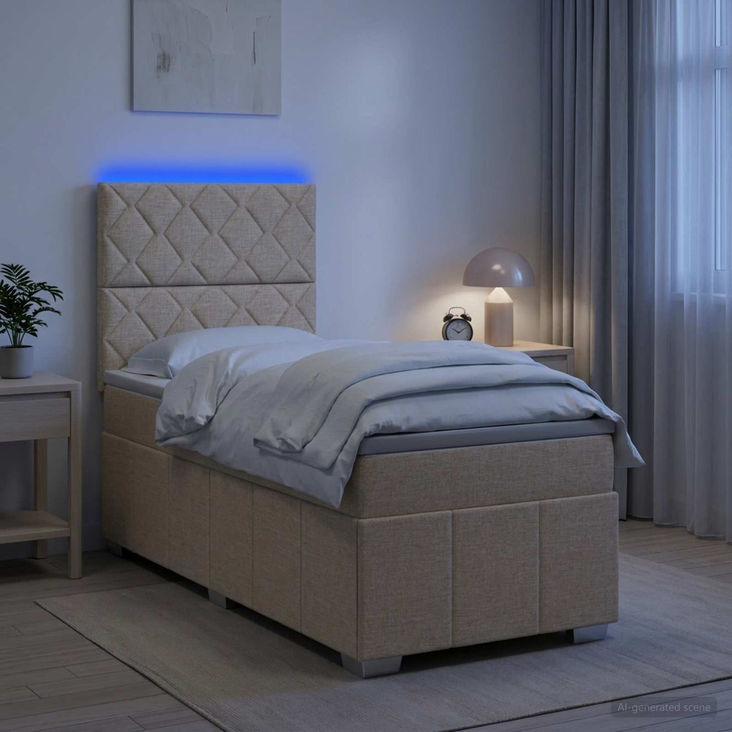 vidaXL Κρεβάτι με κουτί ελατηρίου LED και στρώμα Κρεμ 100 x 200 cm
