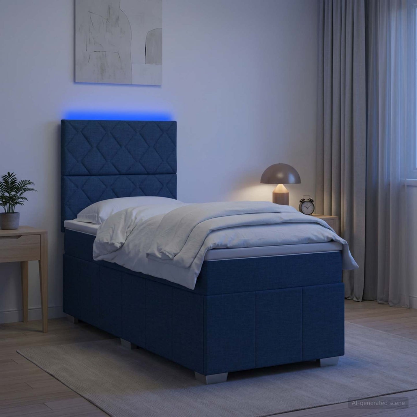 vidaXL Κρεβάτι με κουτί ελατηρίου LED και στρώμα Μπλε 90 x 200 cm