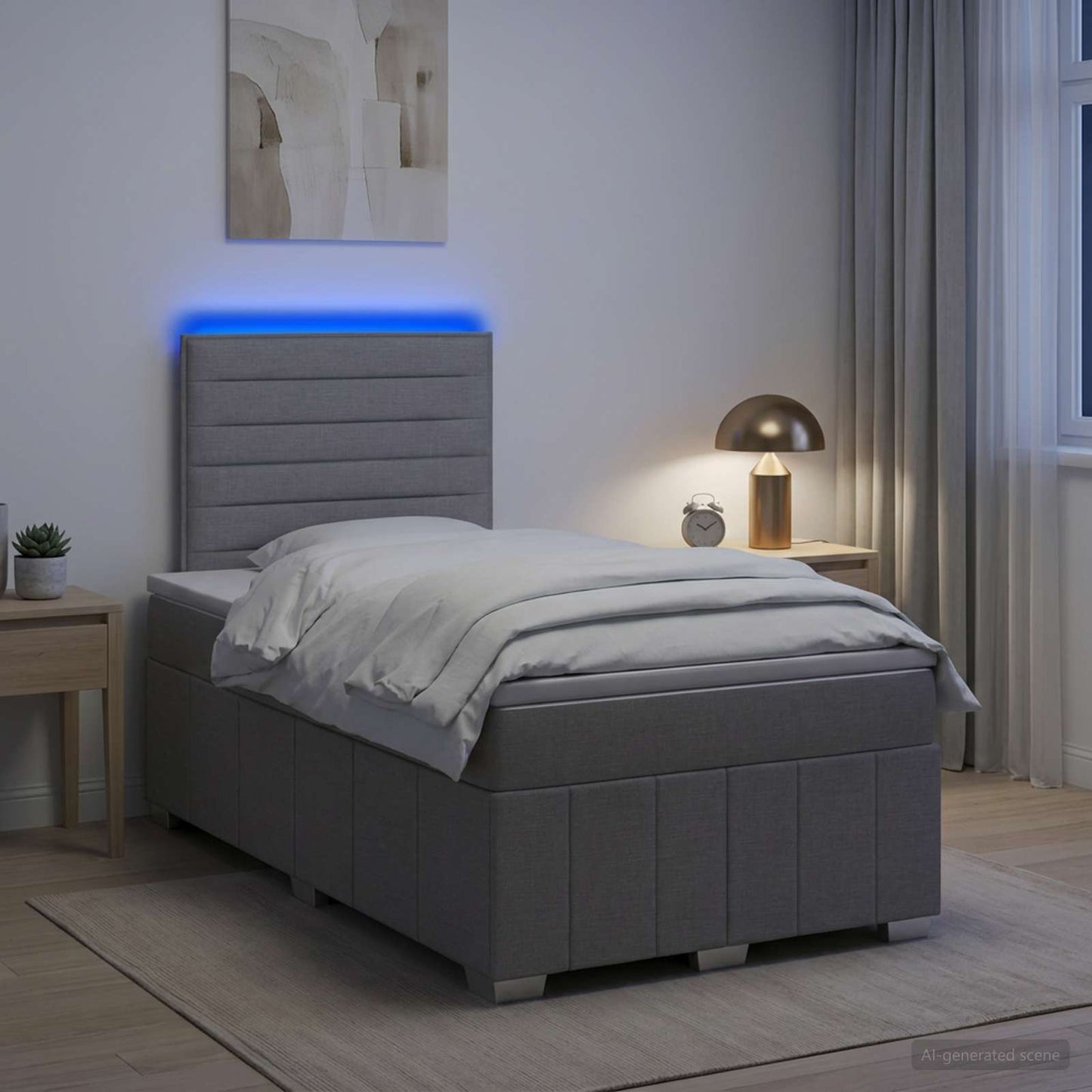 vidaXL Κρεβάτι με κουτί ελατηρίου LED και στρώμα Ανοιχτό γκρι Ύφασμα