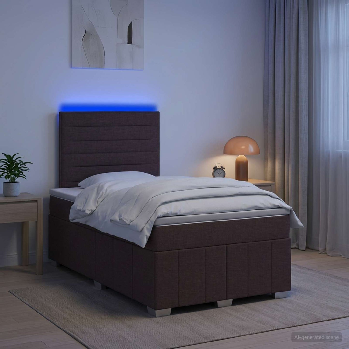 vidaXL Κρεβάτι με κουτί ελατηρίου LED και στρώμα Σκούρο Καφέ Ύφασμα