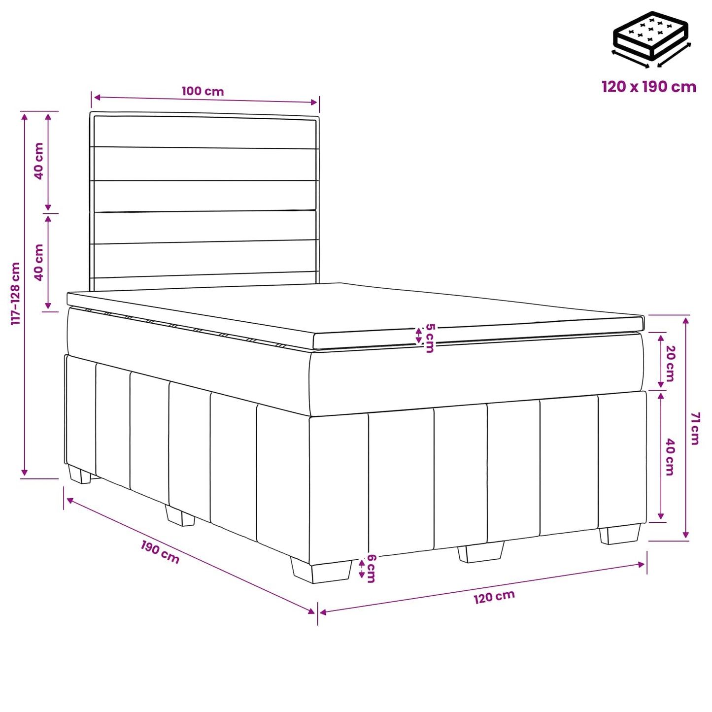 vidaXL Κρεβάτι με κουτί ελατηρίου LED και στρώμα Taupe 120 x 190 cm
