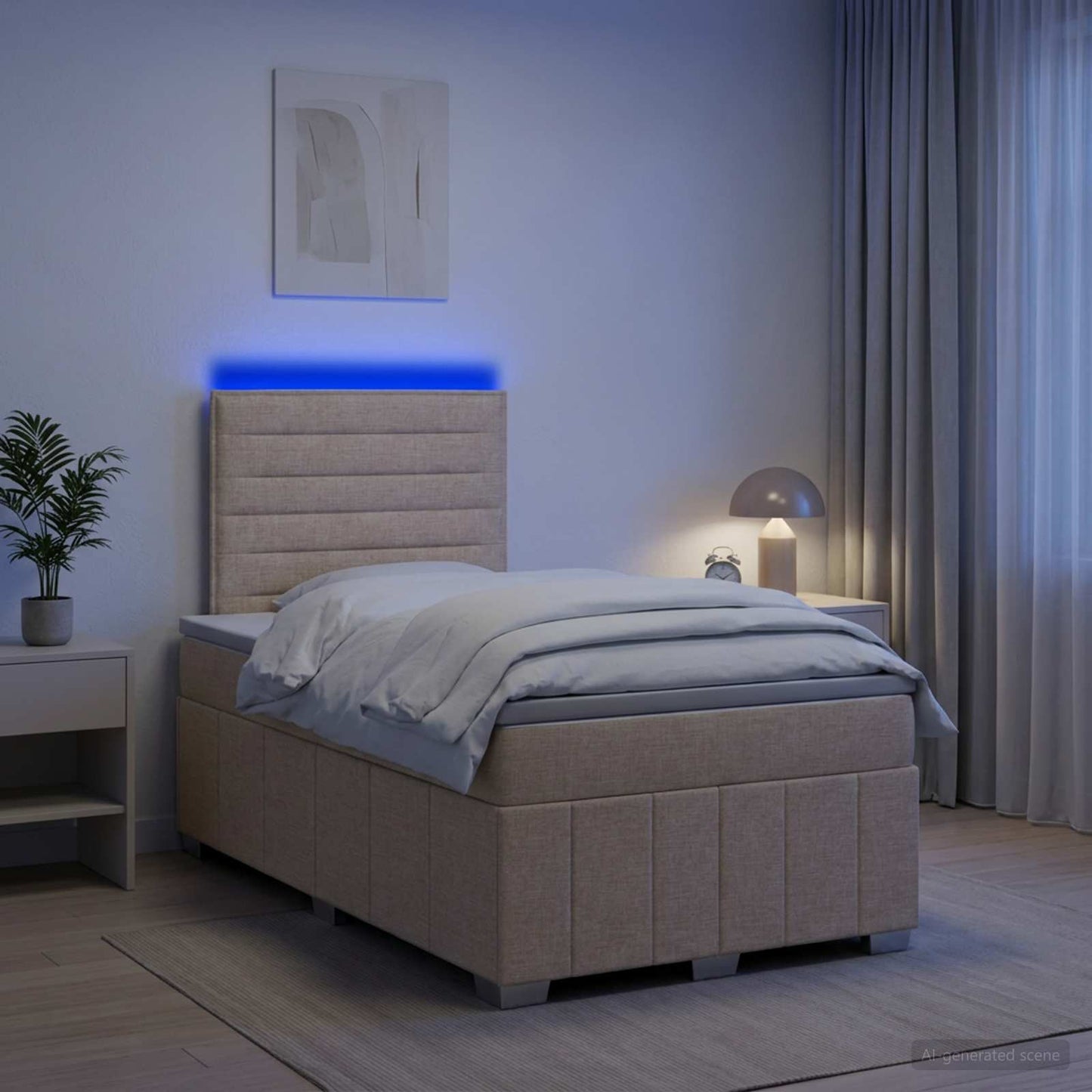 vidaXL Κρεβάτι με κουτί ελατηρίου LED και στρώμα Κρεμ 120 x 190 cm