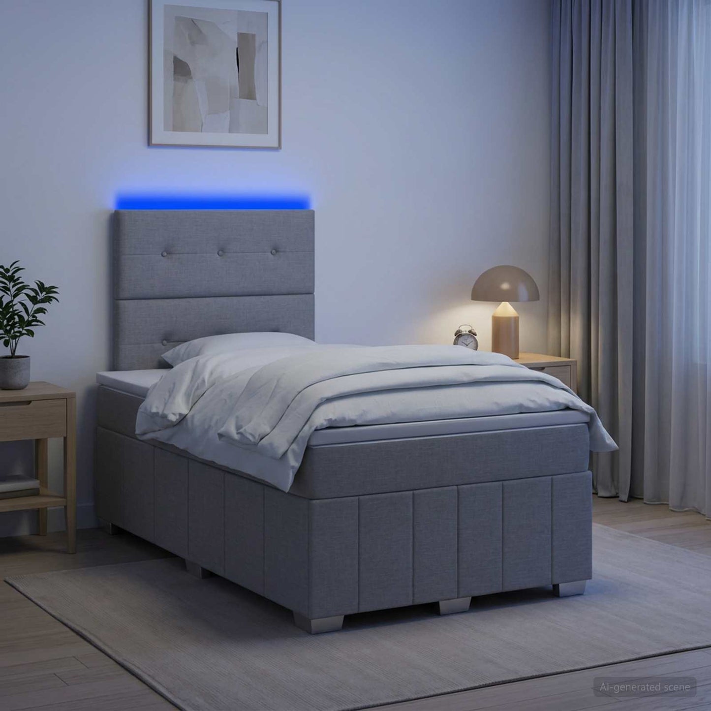 vidaXL Κρεβάτι με κουτί ελατηρίου LED και στρώμα Ανοιχτό γκρι Ύφασμα