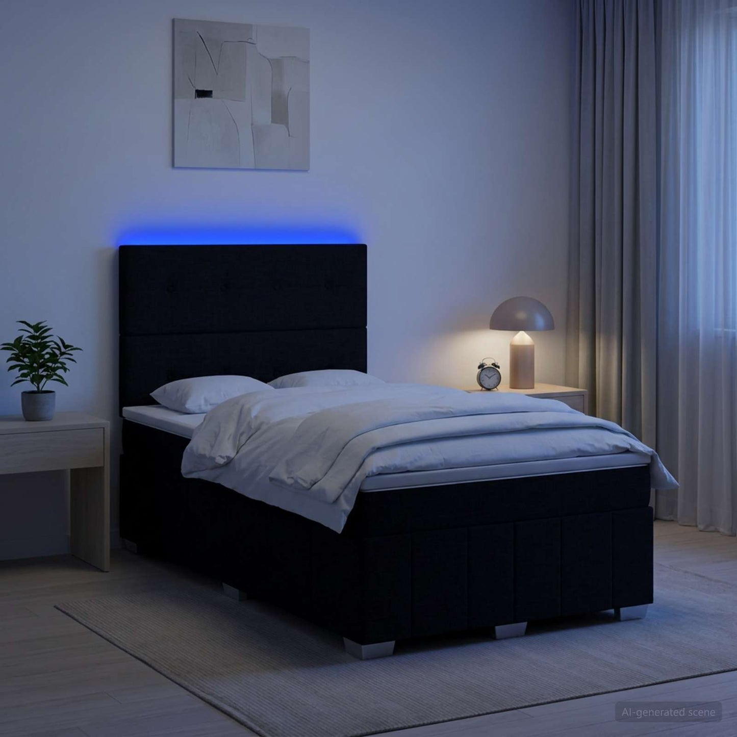 vidaXL Κρεβάτι με κουτί ελατηρίου LED και στρώμα Μαύρο 120 x 200 cm