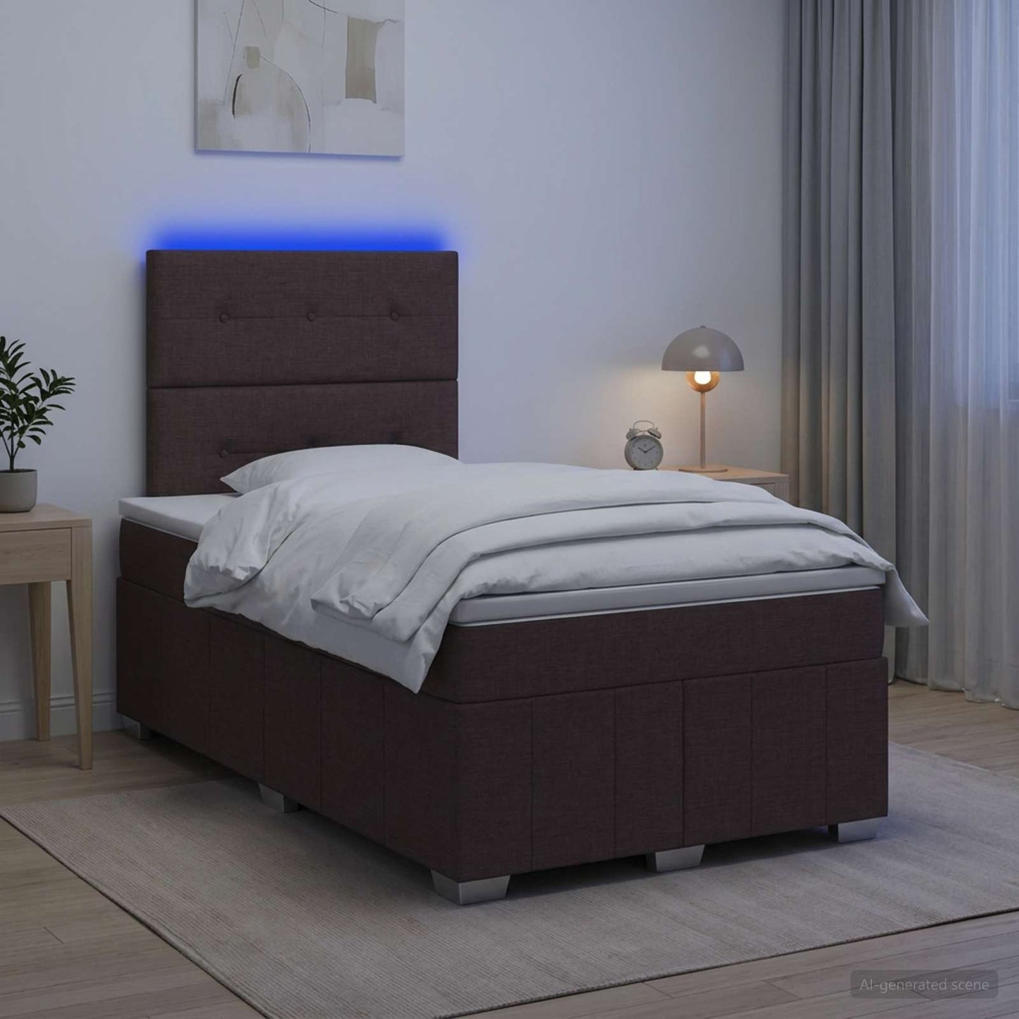 vidaXL Κρεβάτι με κουτί ελατηρίου LED και στρώμα Σκούρο Καφέ Ύφασμα