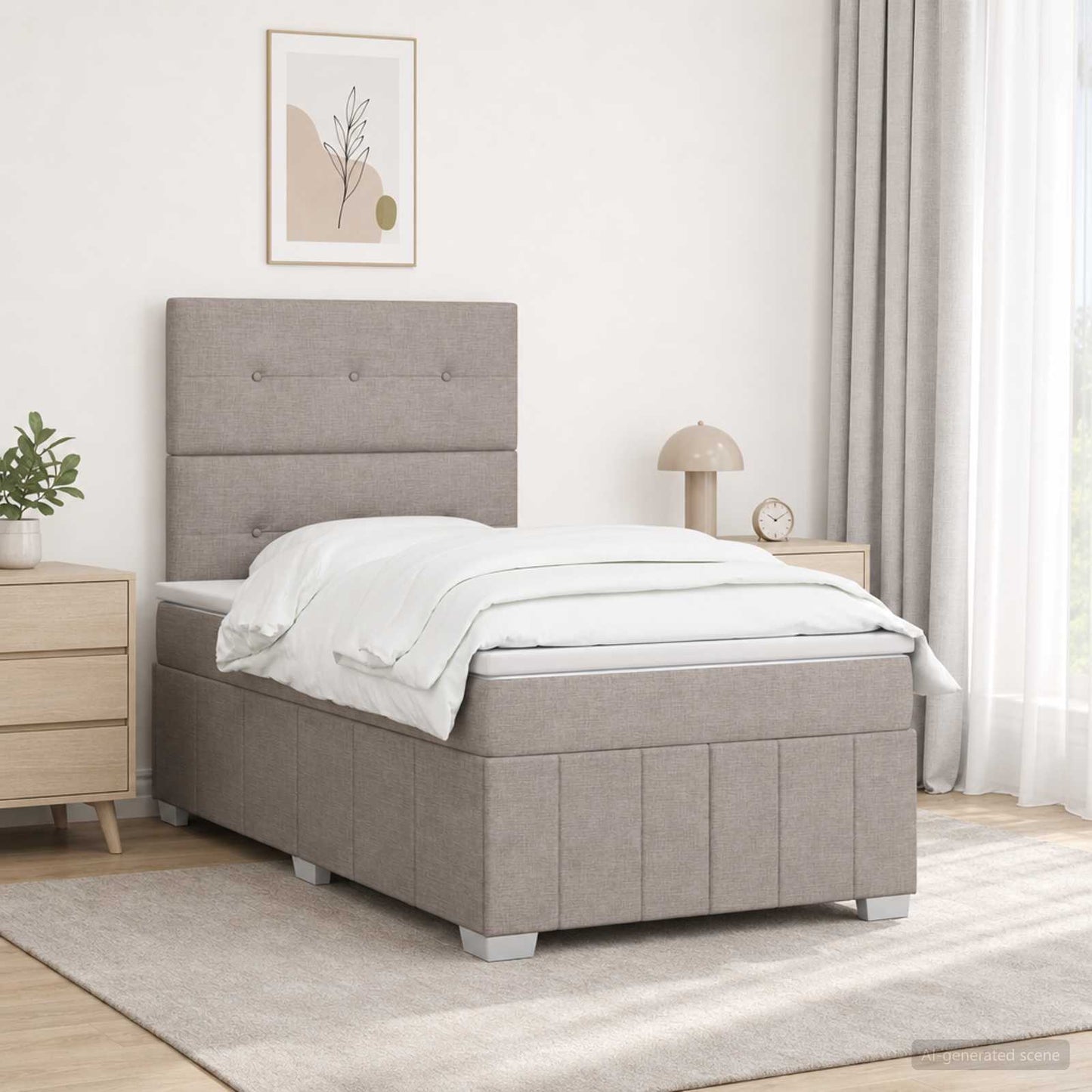 vidaXL Κρεβάτι με κουτί ελατηρίου LED και στρώμα Taupe 120 x 190 cm