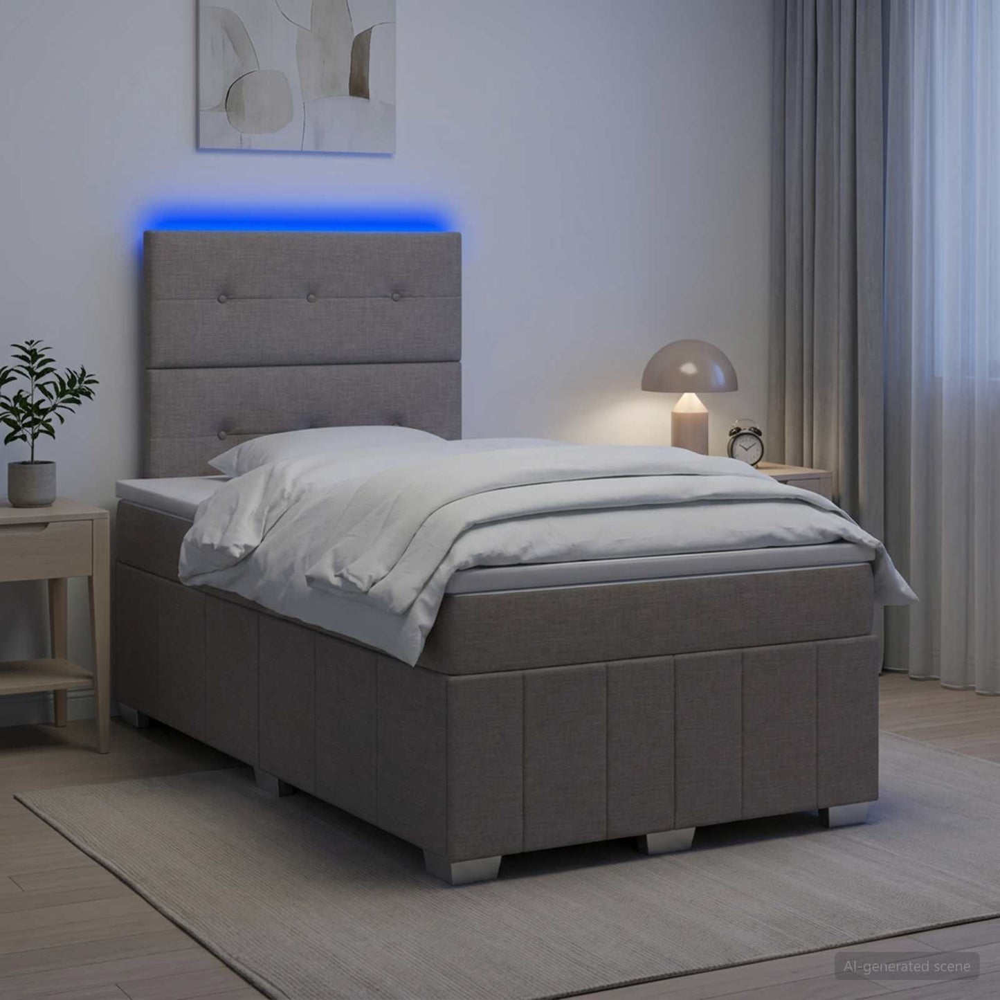 vidaXL Κρεβάτι με κουτί ελατηρίου LED και στρώμα Taupe 120 x 190 cm