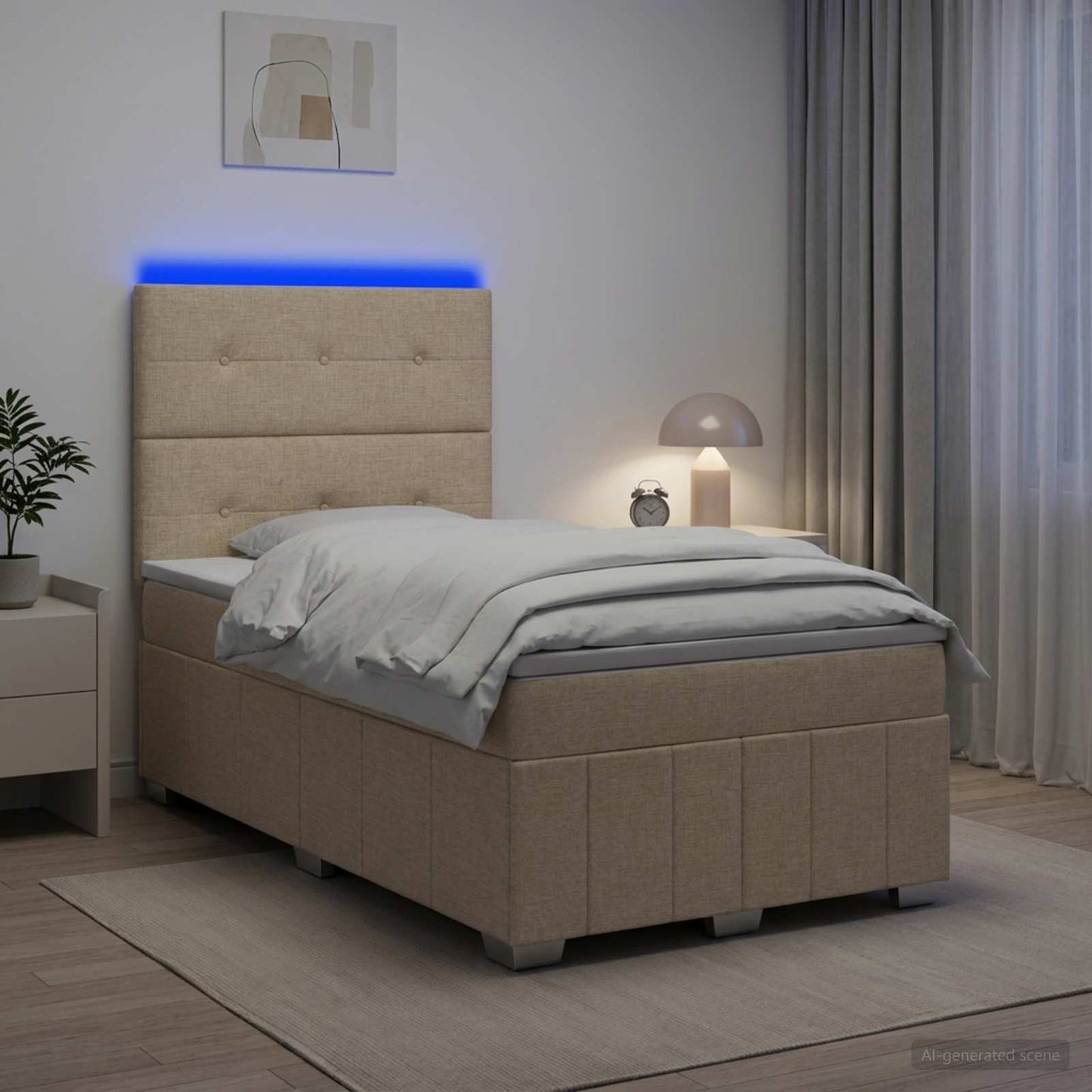 vidaXL Κρεβάτι με κουτί ελατηρίου LED και στρώμα Κρεμ 120 x 190 cm