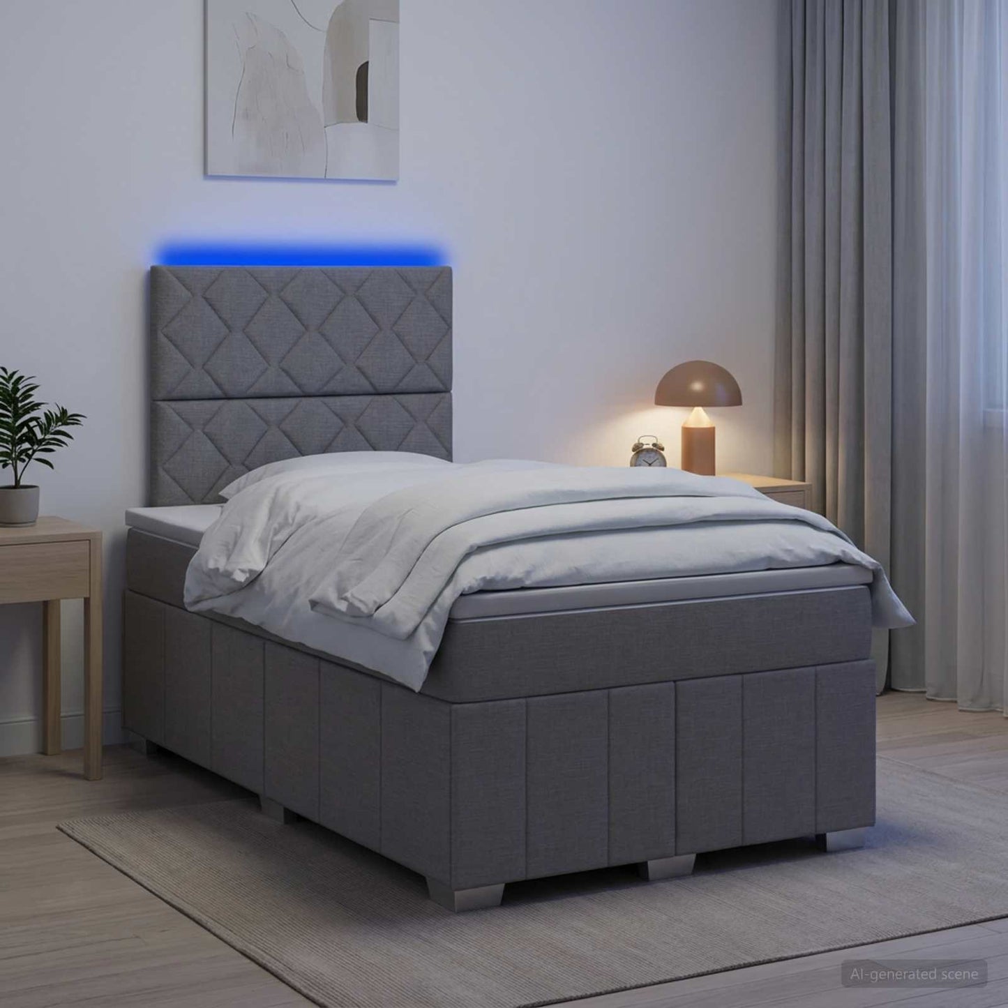 vidaXL Κρεβάτι με κουτί ελατηρίου LED και στρώμα Ανοιχτό γκρι Ύφασμα