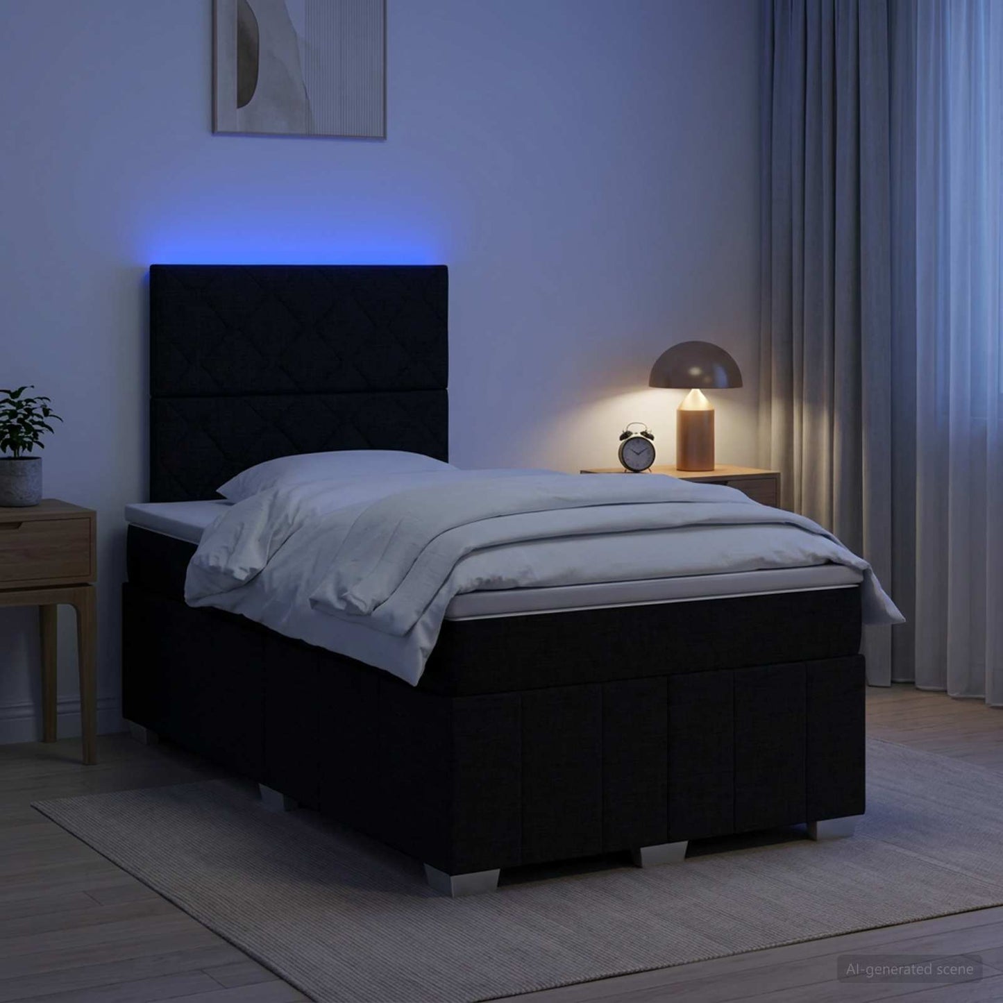 vidaXL Κρεβάτι με κουτί ελατηρίου LED και στρώμα Μαύρο 120 x 200 cm