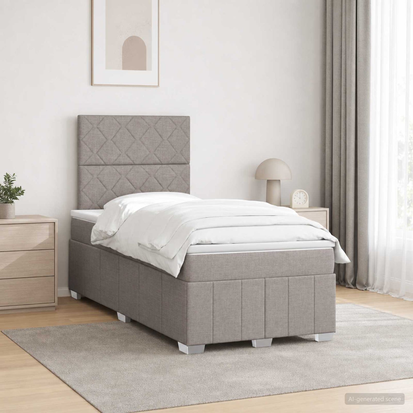 vidaXL Κρεβάτι με κουτί ελατηρίου LED και στρώμα Taupe 120 x 190 cm