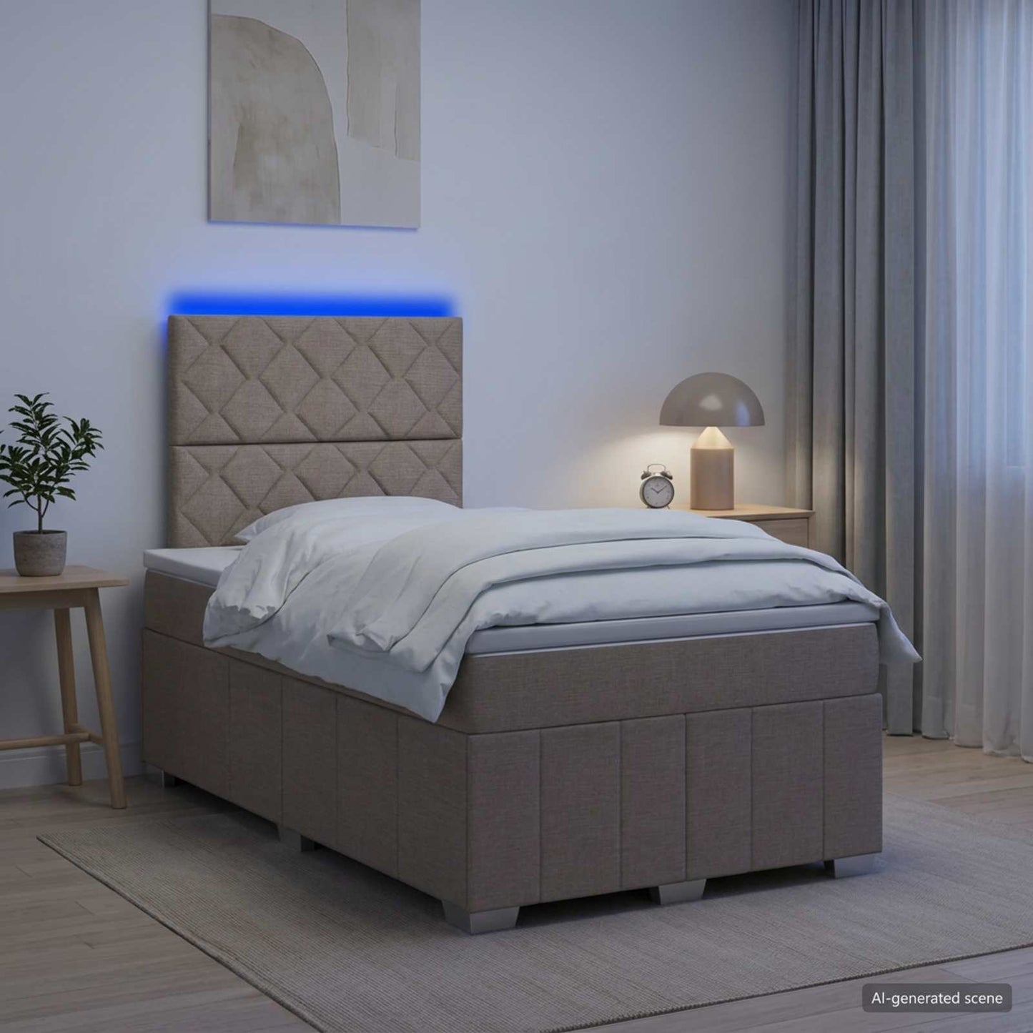 vidaXL Κρεβάτι με κουτί ελατηρίου LED και στρώμα Taupe 120 x 190 cm