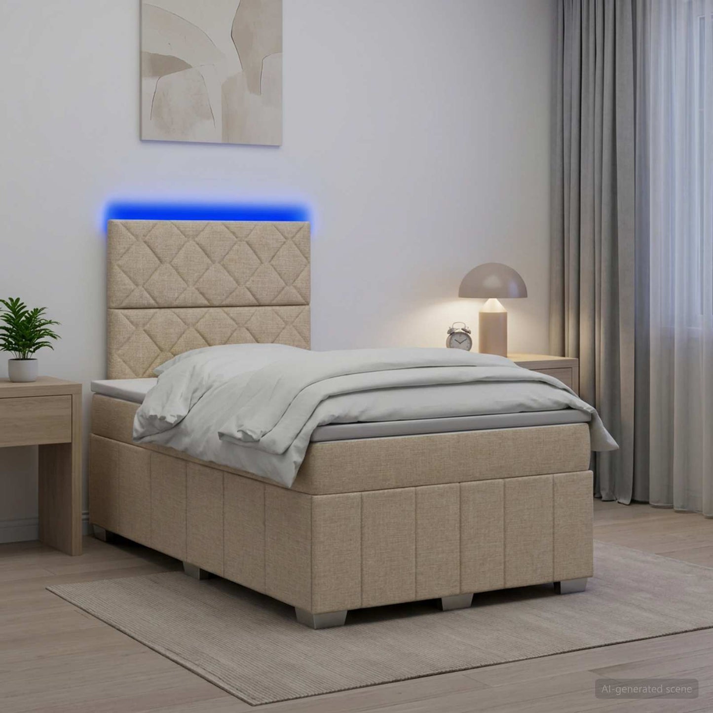 vidaXL Κρεβάτι με κουτί ελατηρίου LED και στρώμα Κρεμ 120 x 200 cm
