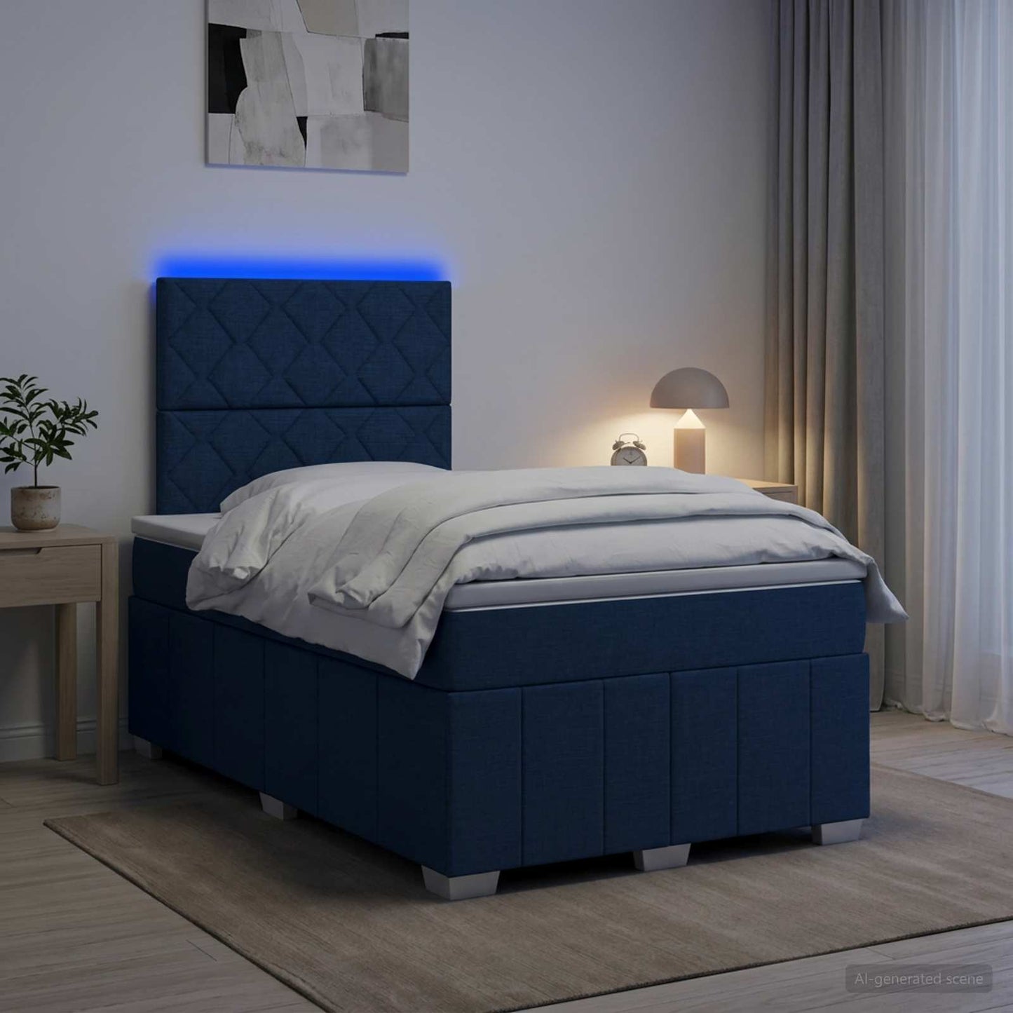 vidaXL Κρεβάτι με κουτί ελατηρίου LED και στρώμα Μπλε 120 x 190 cm
