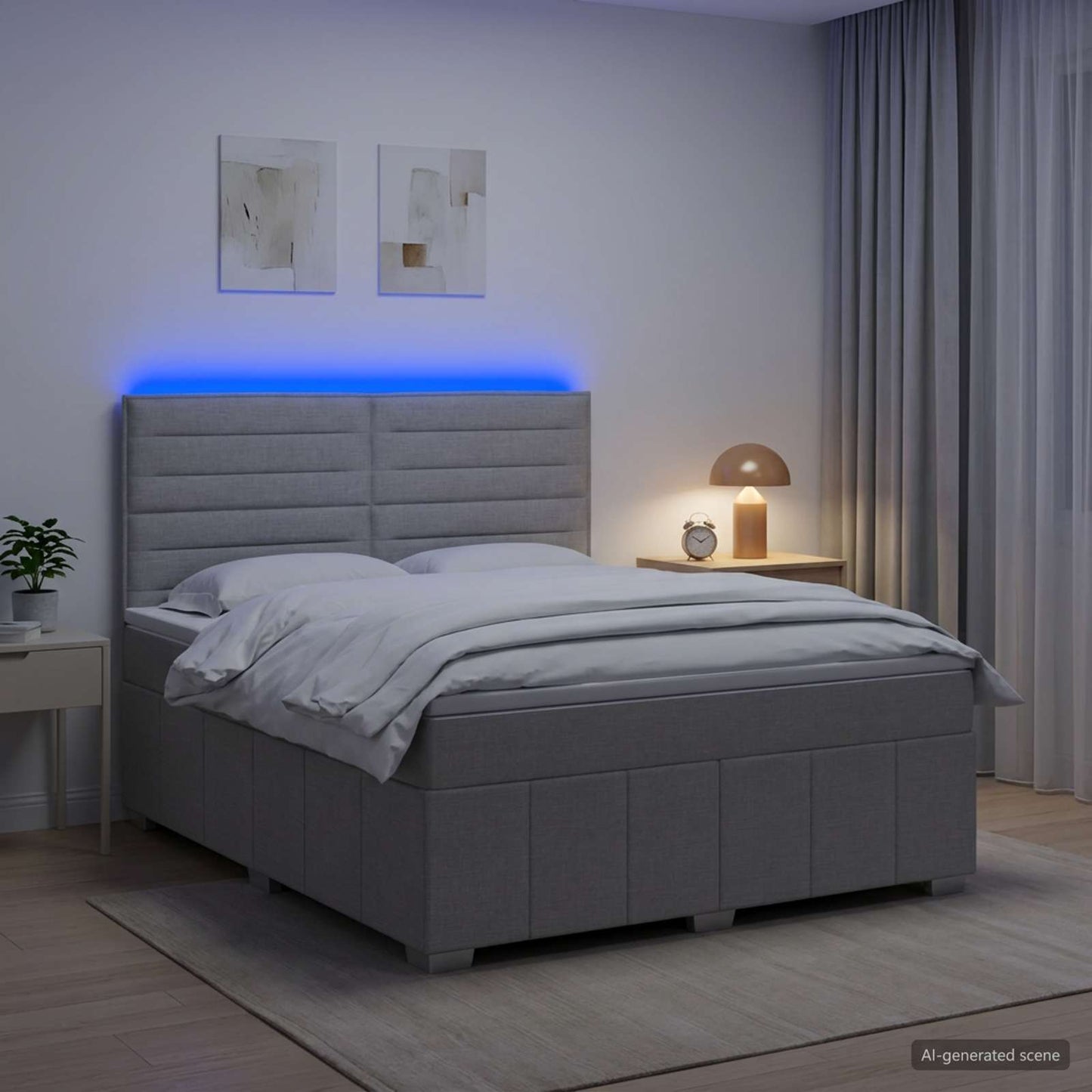 vidaXL Κρεβάτι με κουτί ελατηρίου LED και στρώμα Ανοιχτό γκρι Ύφασμα