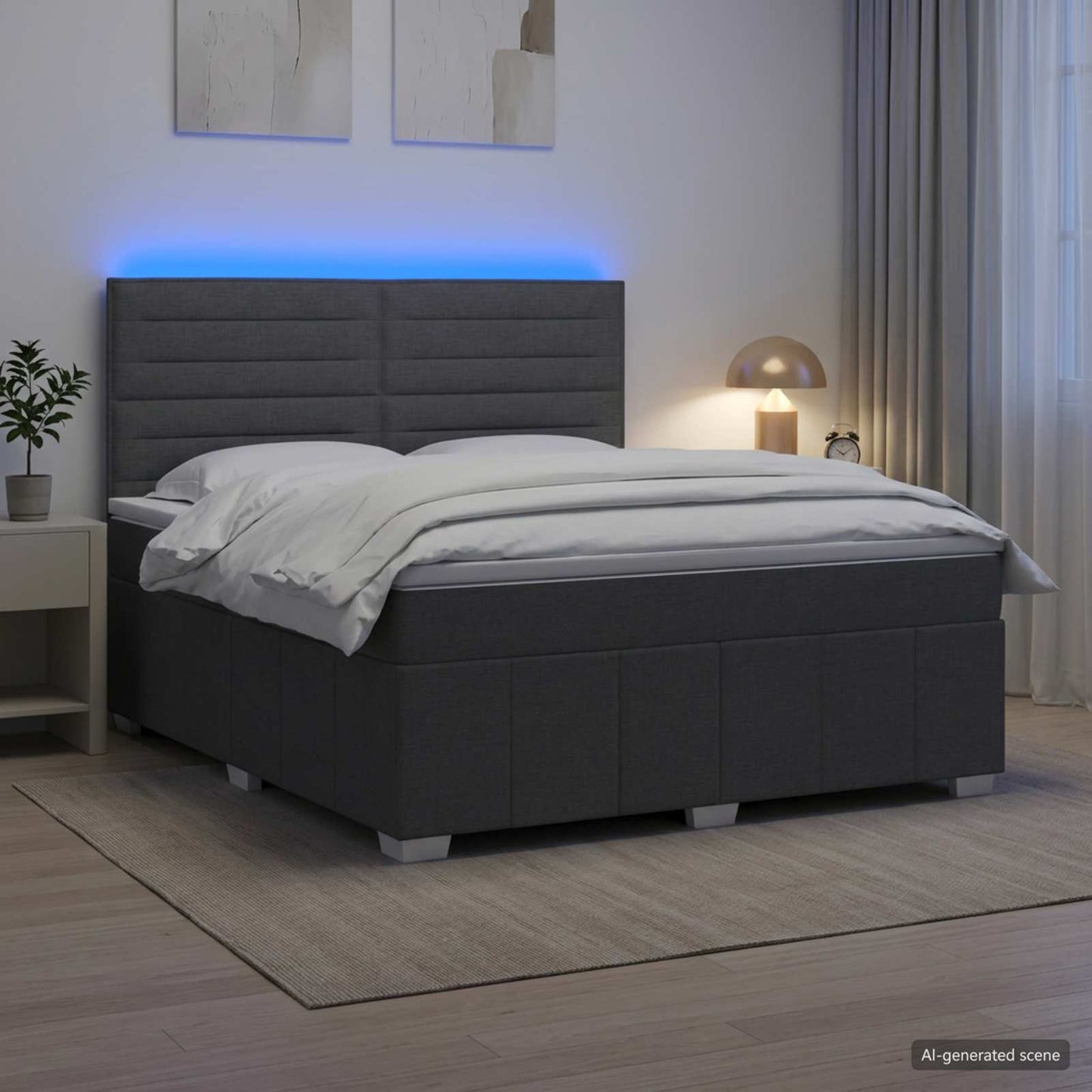 vidaXL Κρεβάτι με κουτί ελατηρίου LED και στρώμα Σκούρο Γκρι Ύφασμα