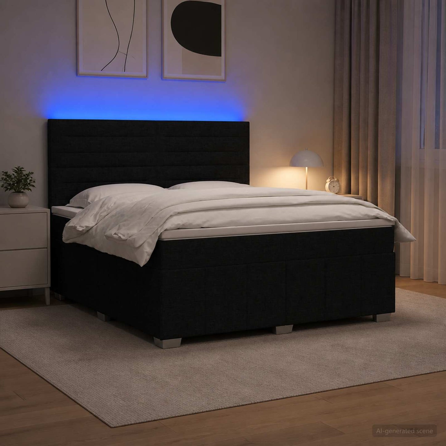 vidaXL Κρεβάτι με κουτί ελατηρίου LED και στρώμα Μαύρο 140 x 200 cm