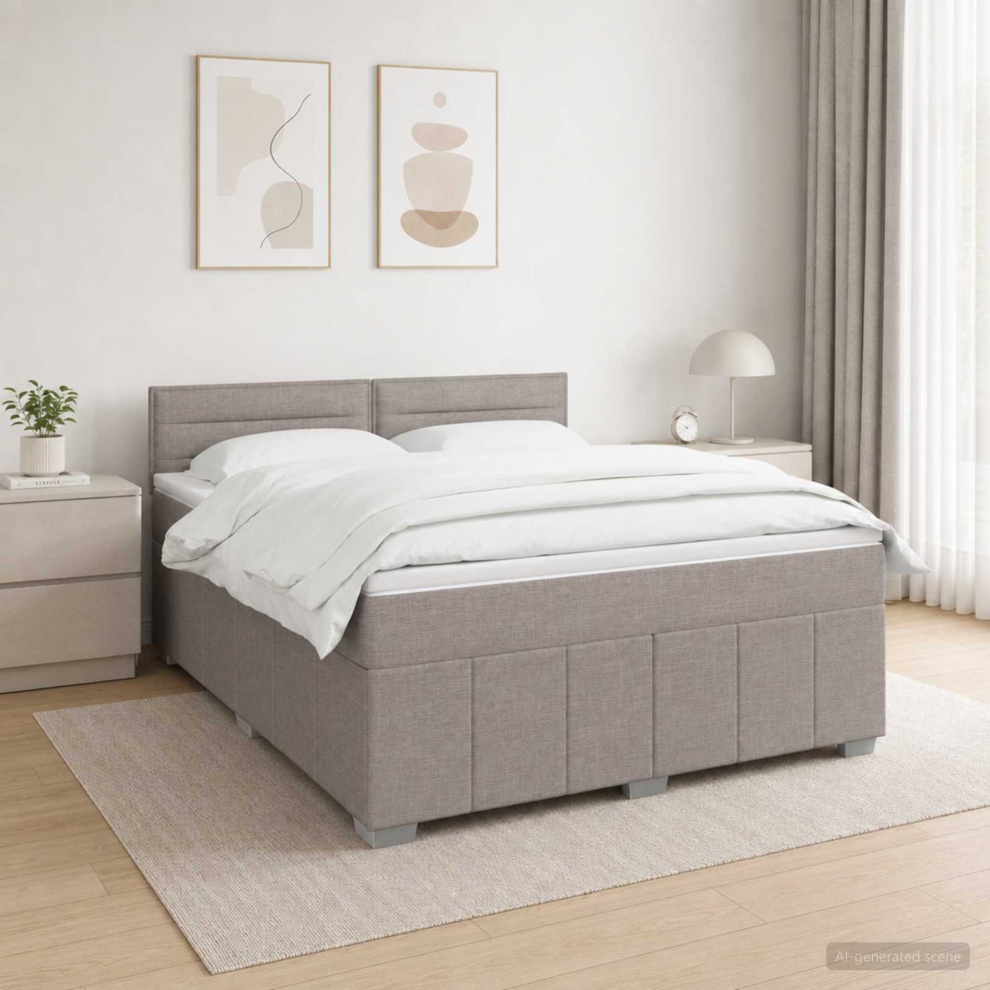 vidaXL Κρεβάτι με κουτί ελατηρίου LED και στρώμα Taupe 140 x 200 cm