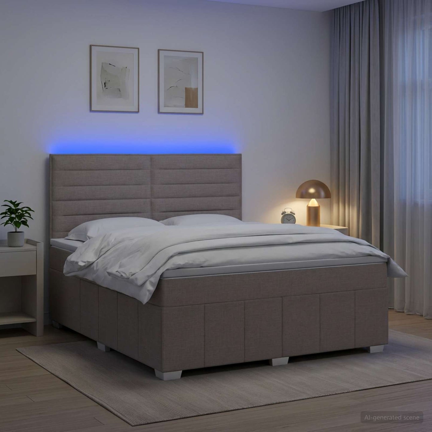 vidaXL Κρεβάτι με κουτί ελατηρίου LED και στρώμα Taupe 160 x 200 cm