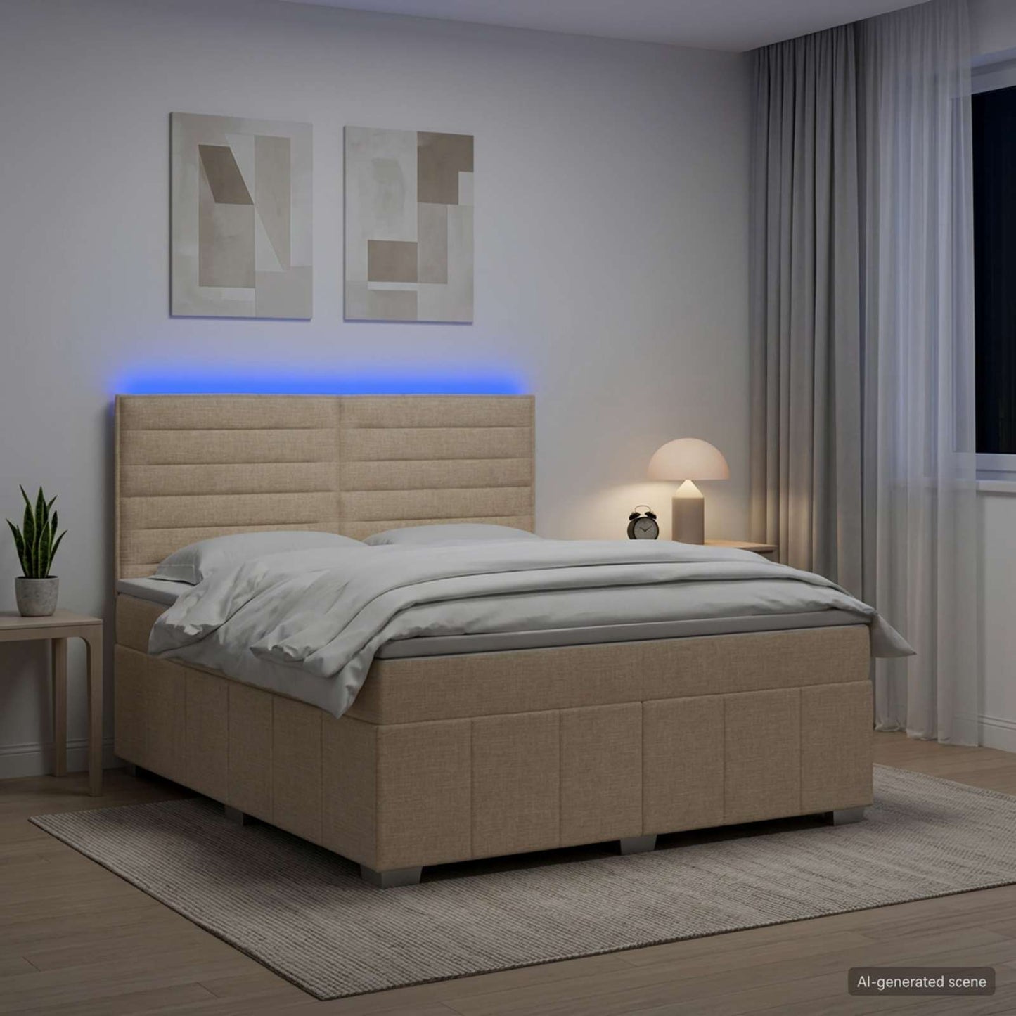 vidaXL Κρεβάτι με κουτί ελατηρίου LED και στρώμα Κρεμ 140 x 200 cm