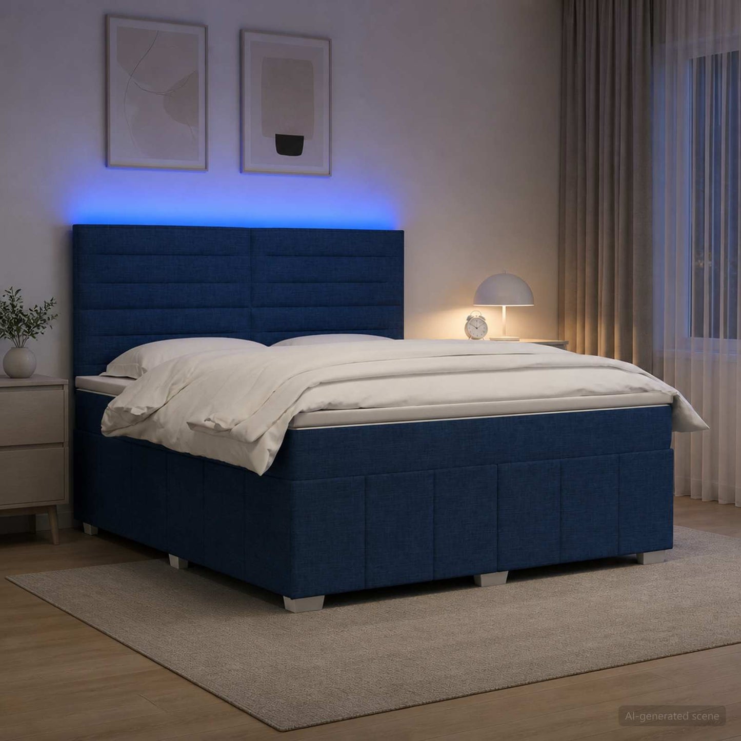 vidaXL Κρεβάτι με κουτί ελατηρίου LED και στρώμα Μπλε 140 x 200 cm