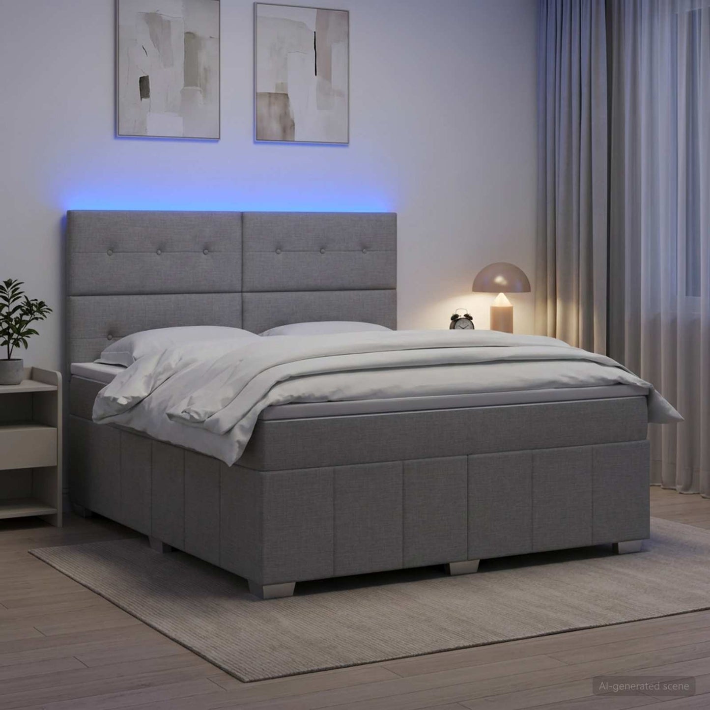 vidaXL Κρεβάτι με κουτί ελατηρίου LED και στρώμα Ανοιχτό γκρι Ύφασμα