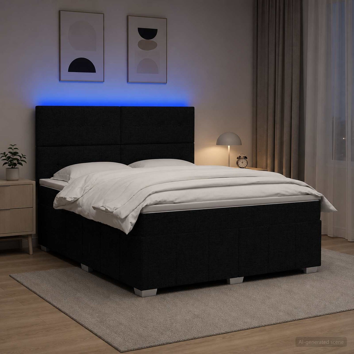 vidaXL Κρεβάτι με κουτί ελατηρίου LED και στρώμα Μαύρο 180 x 200 cm