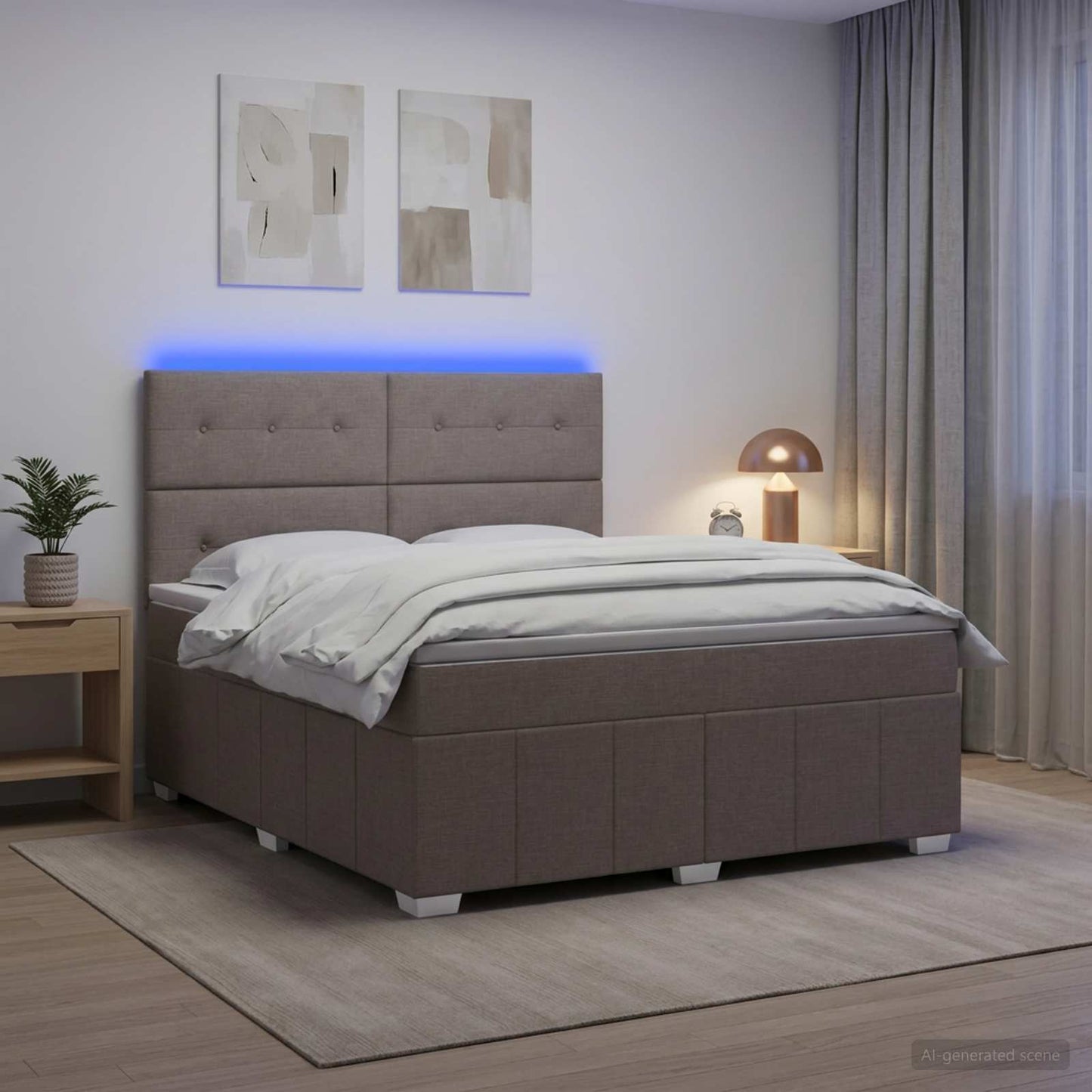 vidaXL Κρεβάτι με κουτί ελατηρίου LED και στρώμα Taupe 180 x 200 cm
