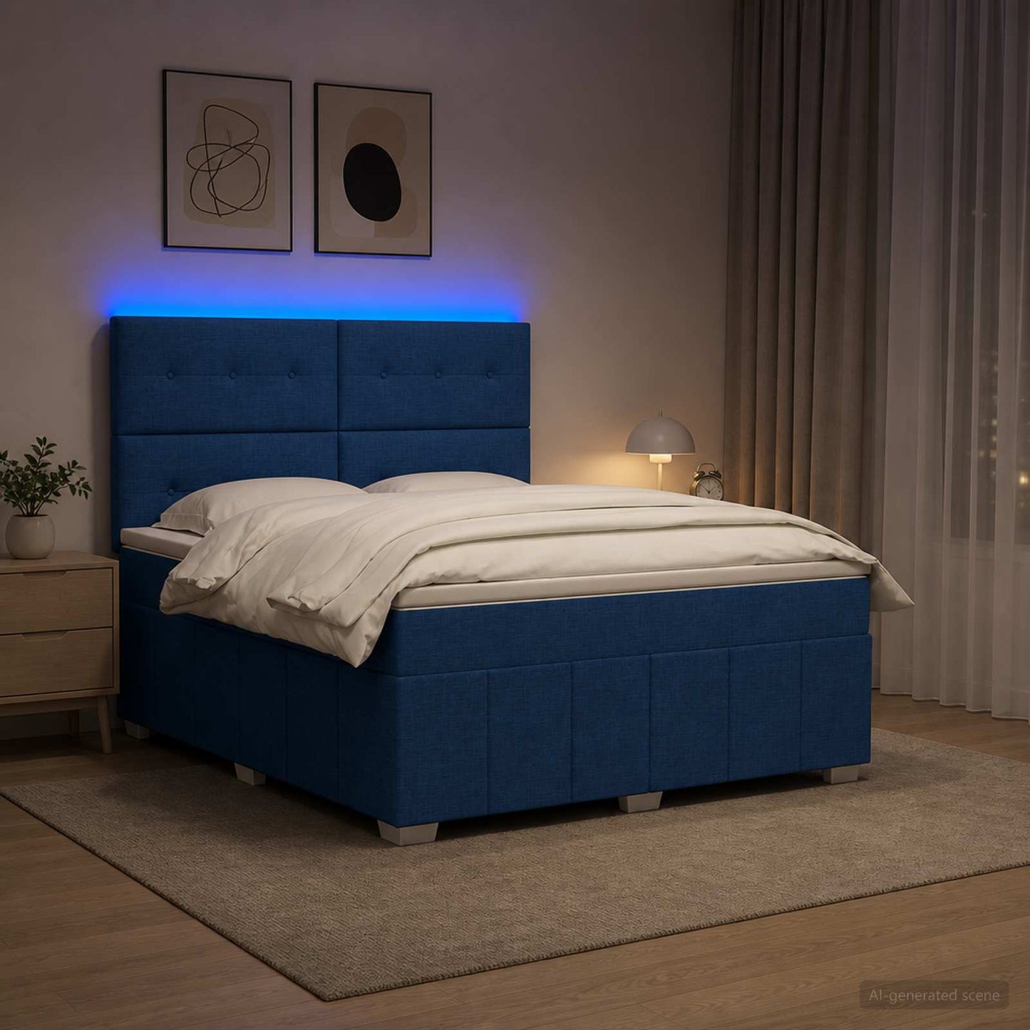 vidaXL Κρεβάτι με κουτί ελατηρίου LED και στρώμα Μπλε 160 x 200 cm