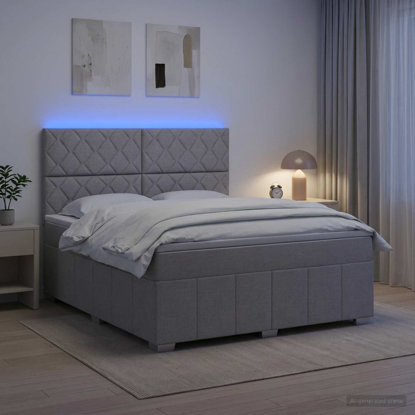 vidaXL Κρεβάτι με κουτί ελατηρίου LED και στρώμα Ανοιχτό γκρι Ύφασμα