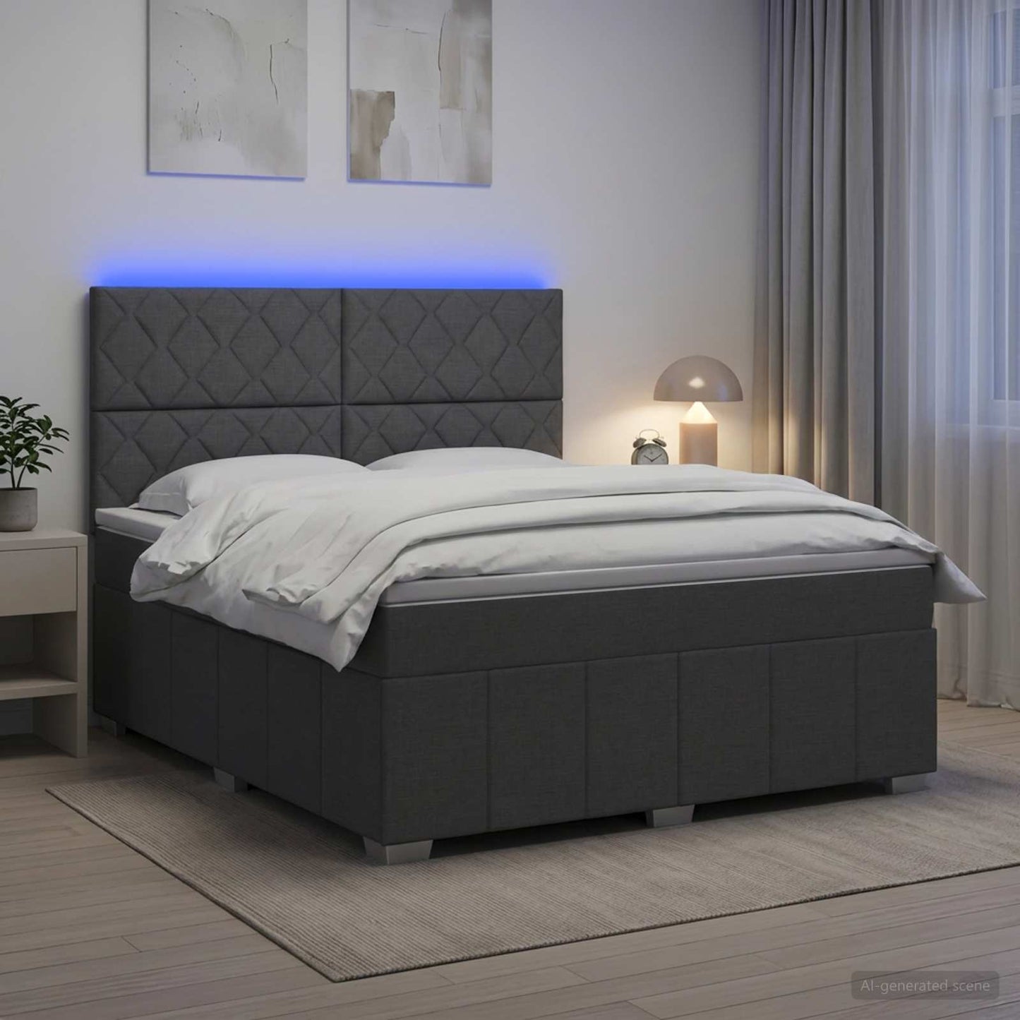vidaXL Κρεβάτι με κουτί ελατηρίου LED και στρώμα Σκούρο Γκρι Ύφασμα