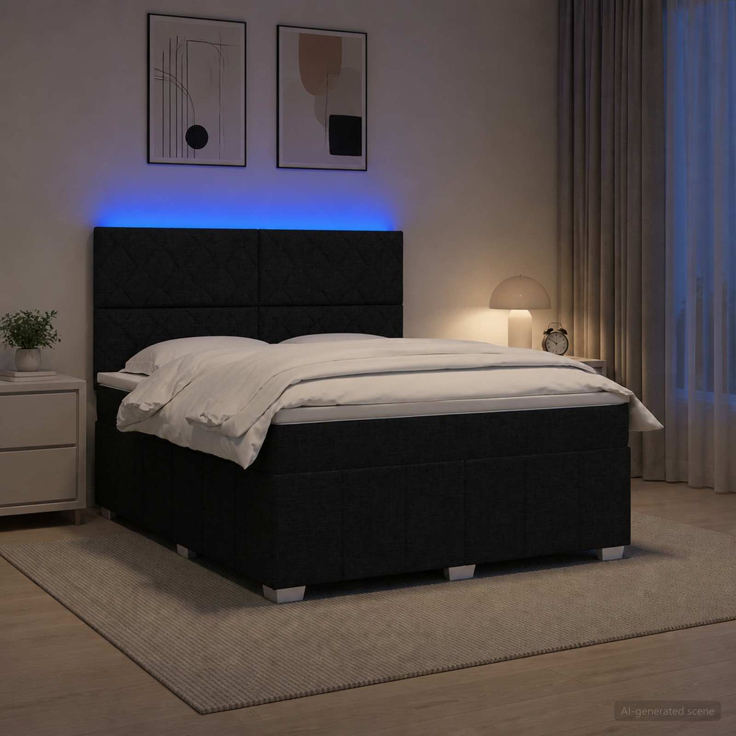 vidaXL Κρεβάτι με κουτί ελατηρίου LED και στρώμα Μαύρο 140 x 190 cm