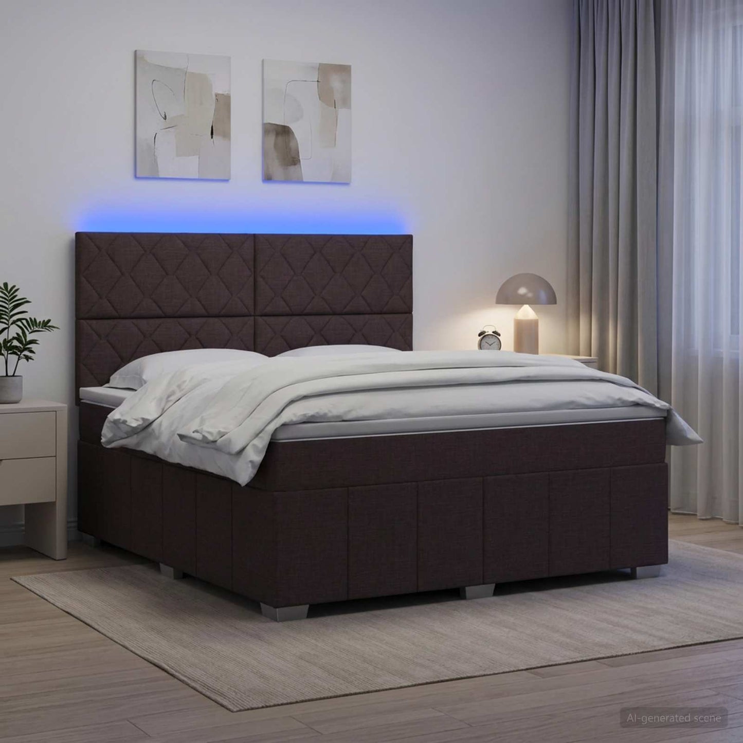 vidaXL Κρεβάτι με κουτί ελατηρίου LED και στρώμα Σκούρο Καφέ Ύφασμα